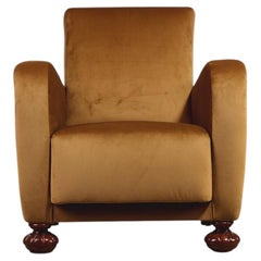 Swedish Modern Armchair in Yellow Fabric, 1940s