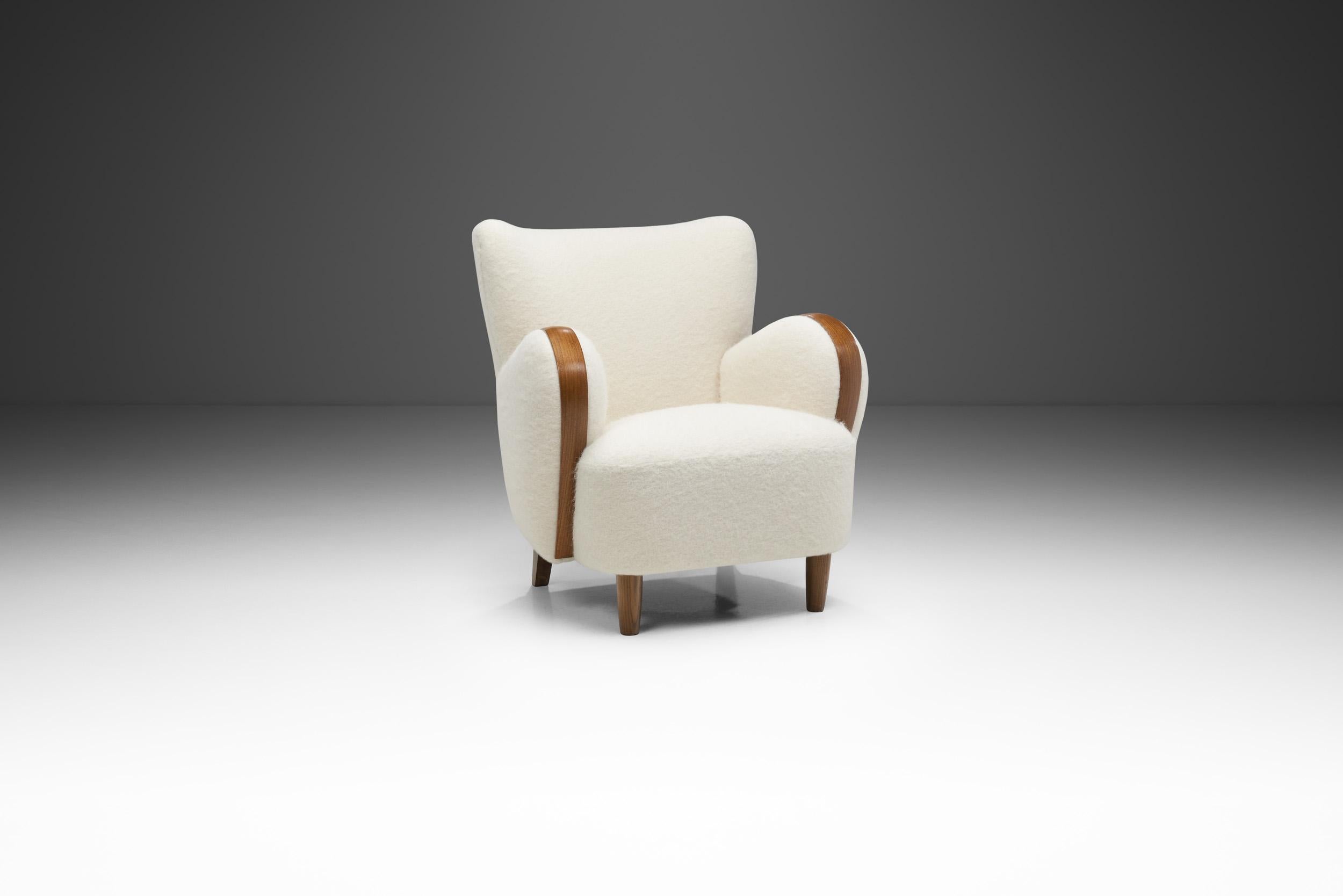 Fabric Swedish Modern Armchairs with Elm Legs, Sweden 1950s For Sale