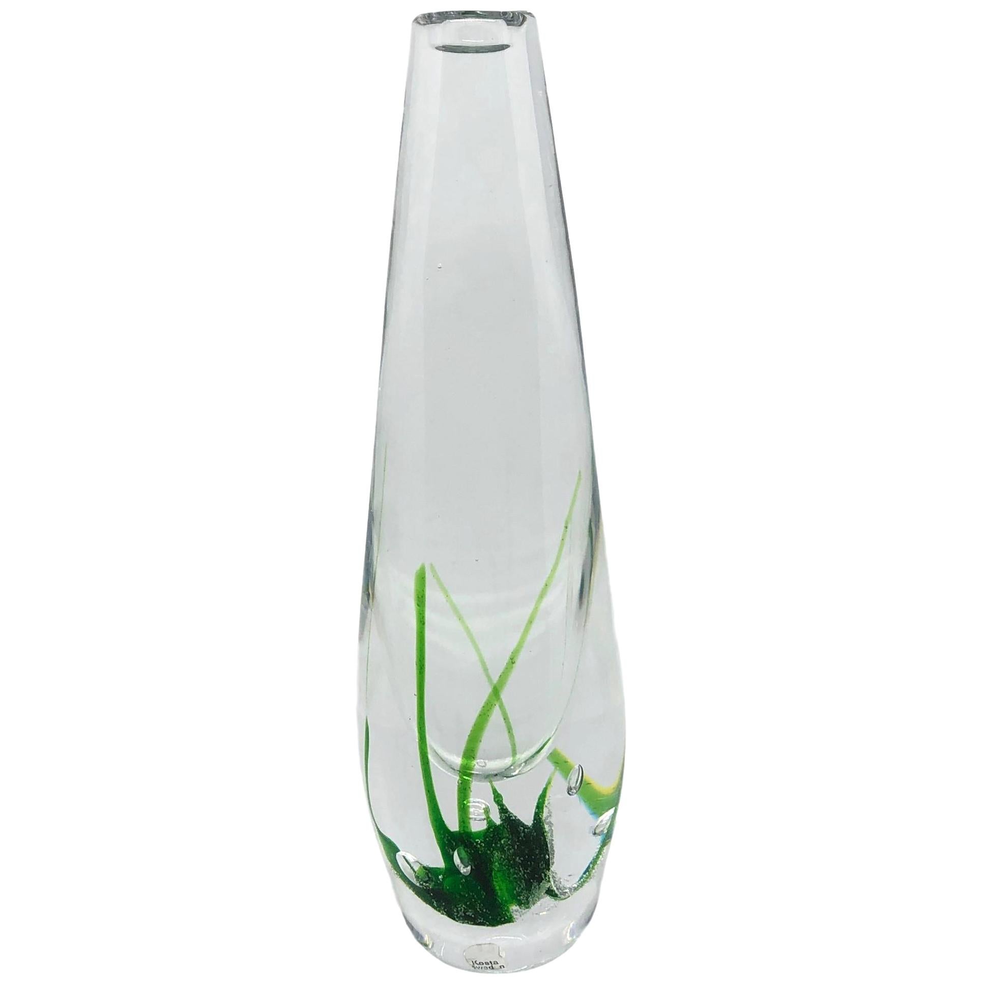 Swedish Modern Art Glass Seaweed Vase Vicke Lindstrand for Kosta Boda, 1960s