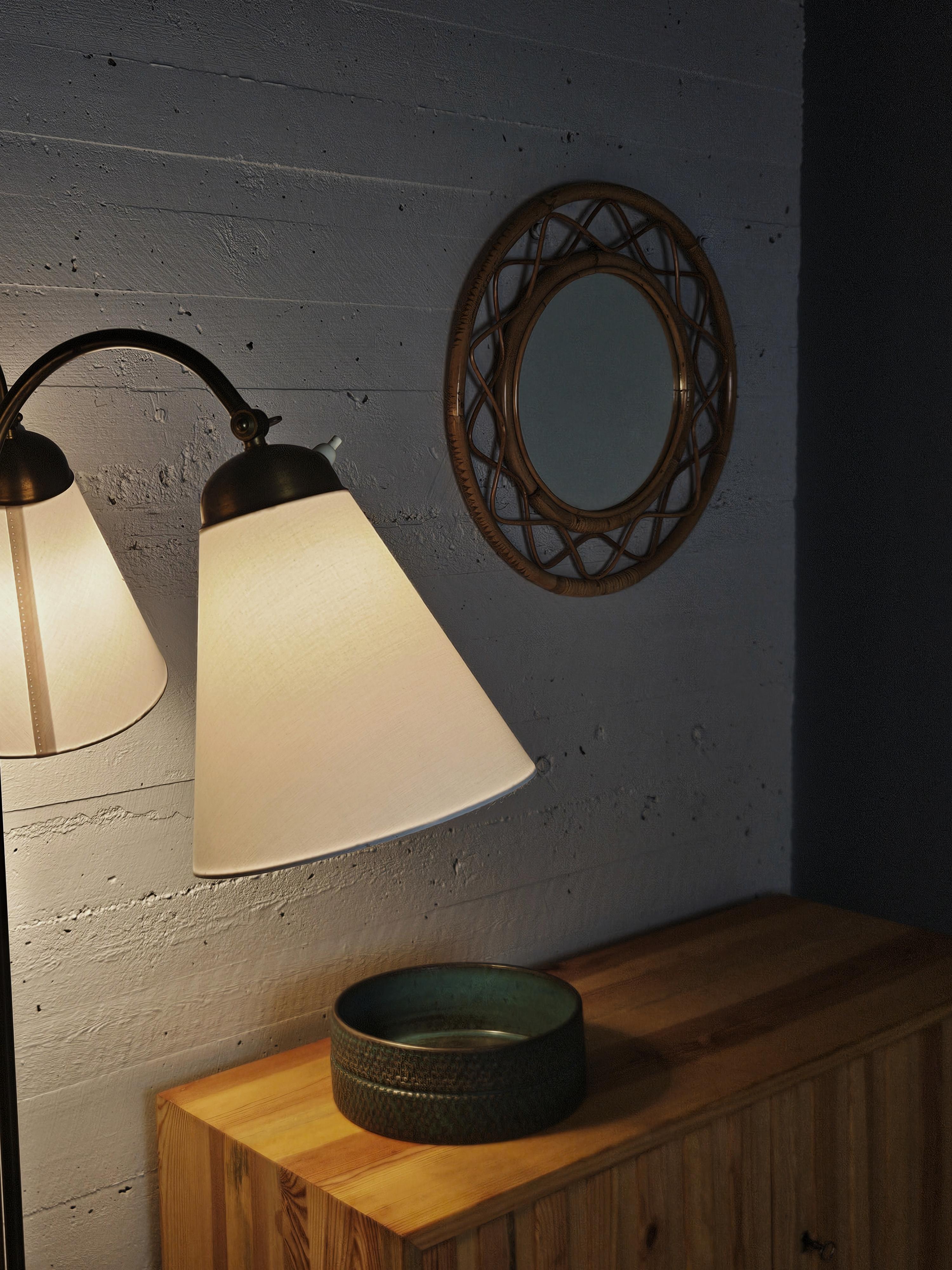 Scandinavian Modern Swedish modern bamboo wall mirror by unknown designer, 1950s For Sale