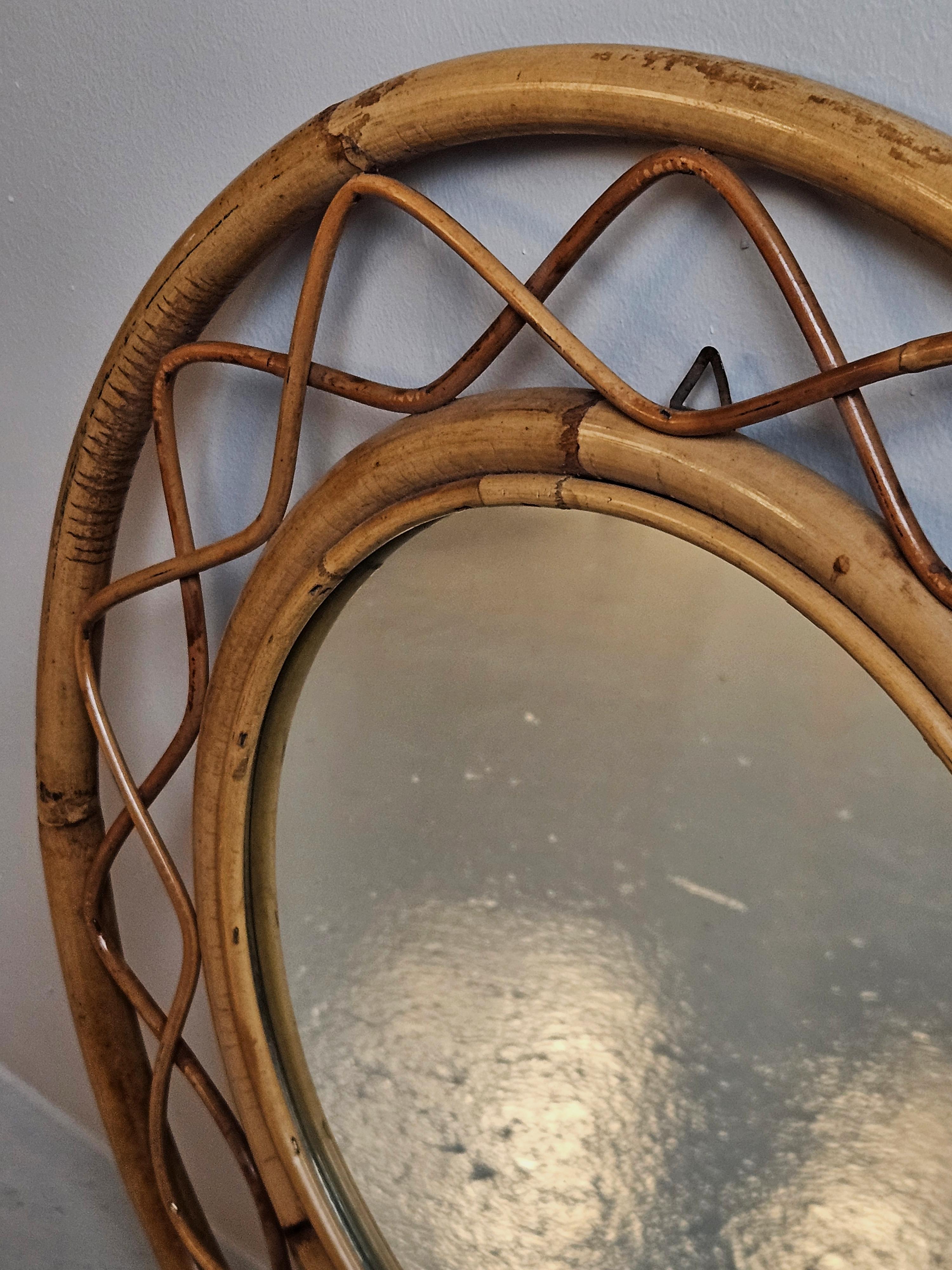 Swedish modern bamboo wall mirror by unknown designer, 1950s Swedish modern bamboo wall mirror by unknown designer, 1950s