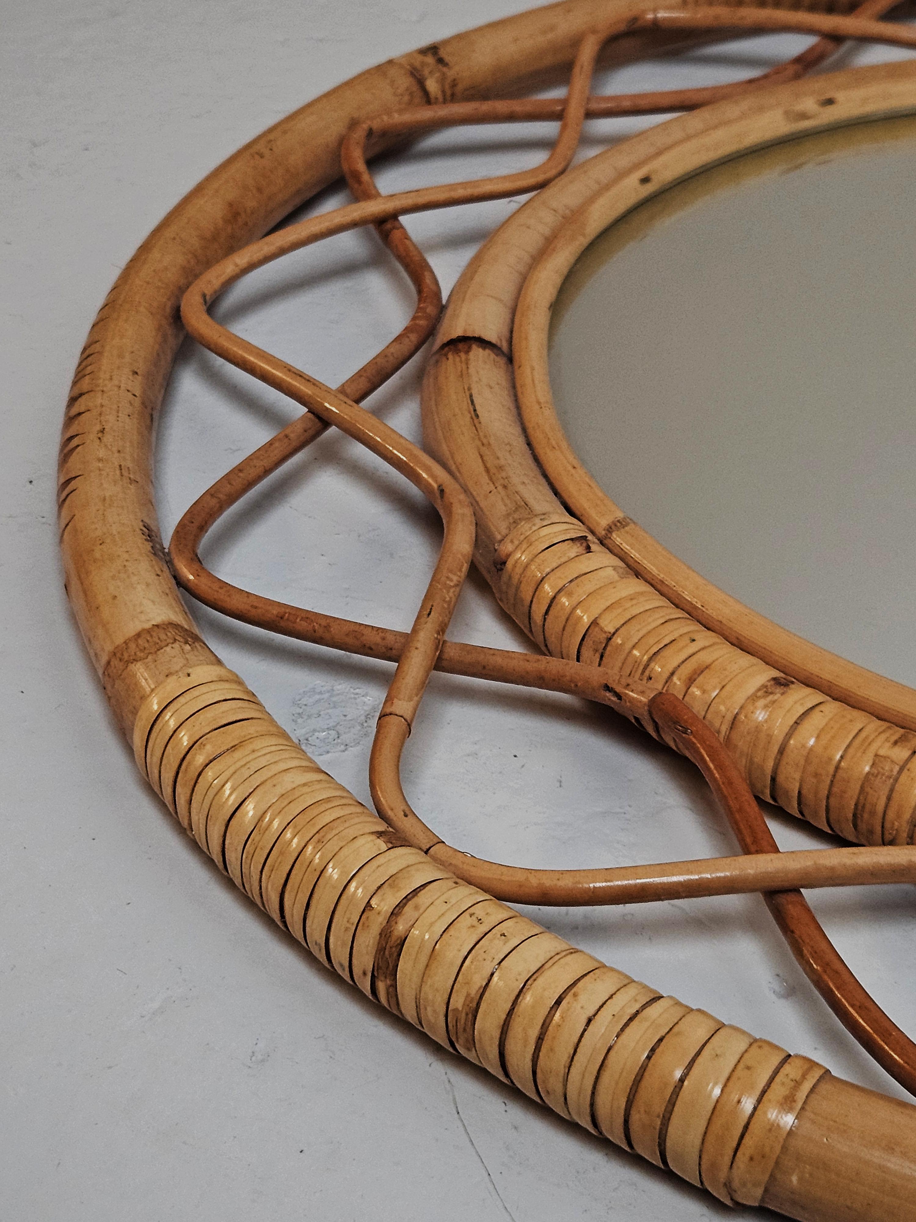 Bamboo Swedish modern bamboo wall mirror by unknown designer, 1950s For Sale