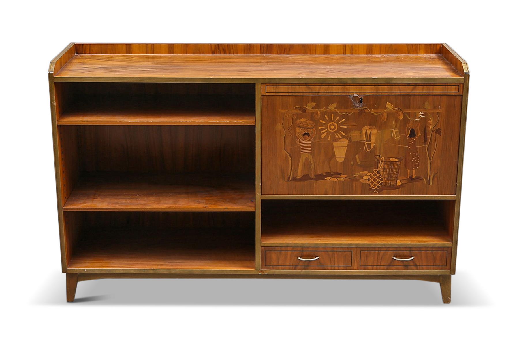 Mid-Century Modern Swedish Modern Bar Cabinet / Bookcase With Detailed Inlays For Sale