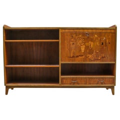 Vintage Swedish Modern Bar Cabinet / Bookcase With Detailed Inlays