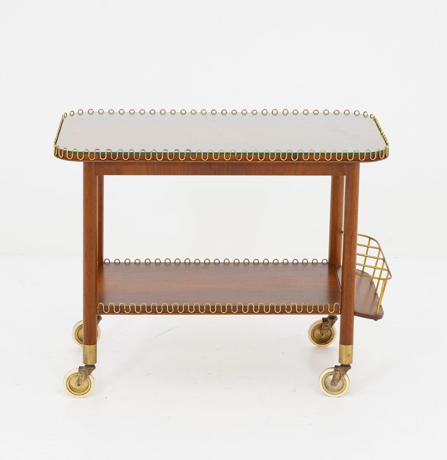 Mid-Century Modern Swedish Modern Bar Cart in Mahogany and Brass For Sale