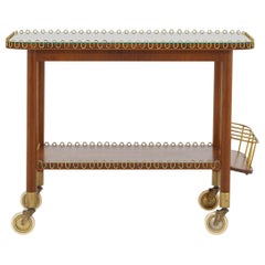 Carrello da bar moderno svedese in mogano e ottone