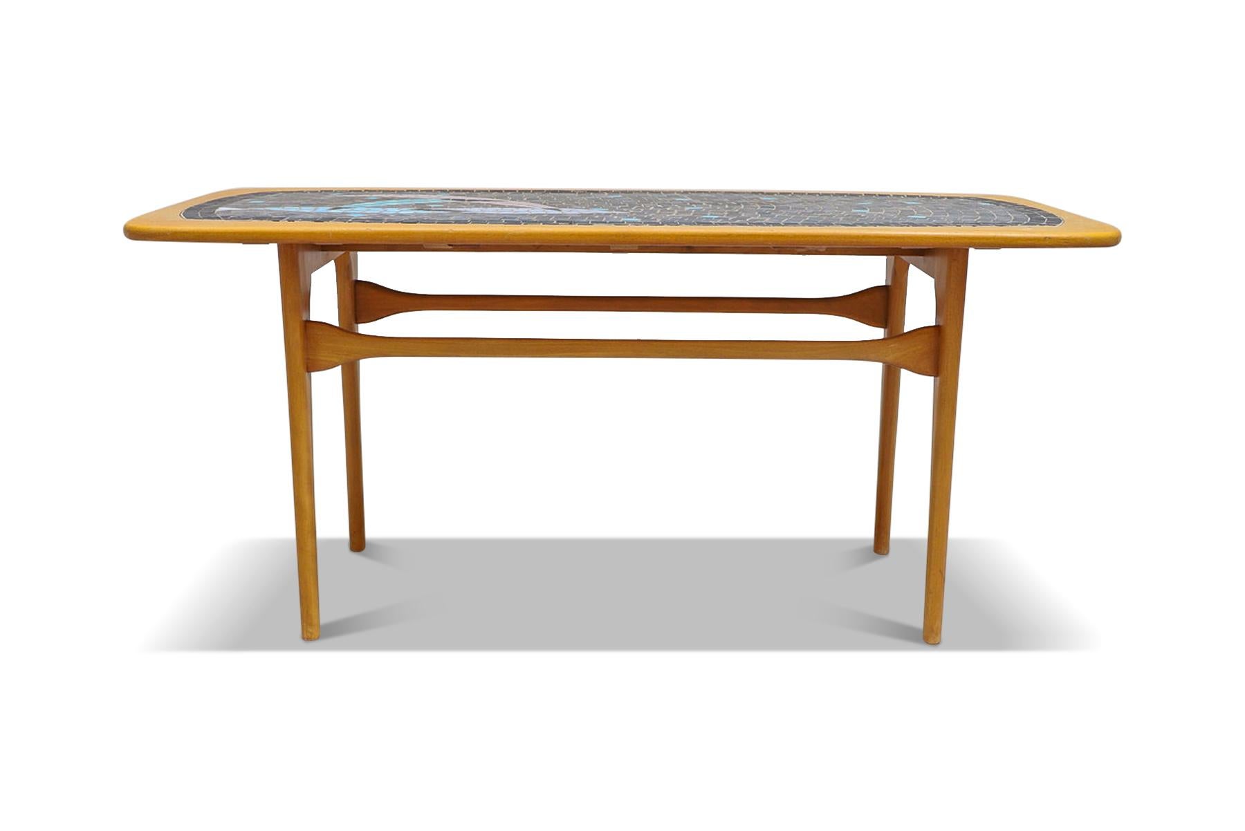 Mid-Century Modern Swedish Modern Beech + Mosaic Tile Coffee Table