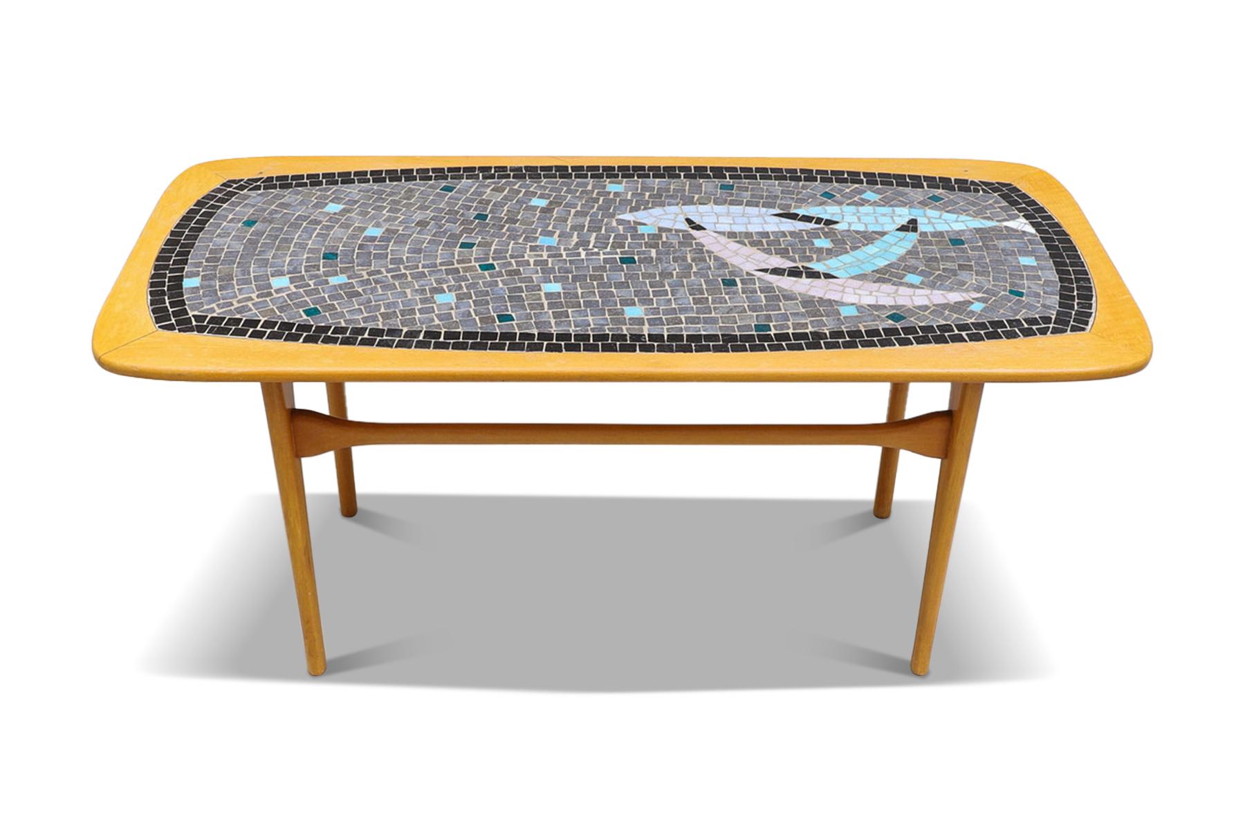 Swedish Modern Beech + Mosaic Tile Coffee Table In Good Condition In Berkeley, CA