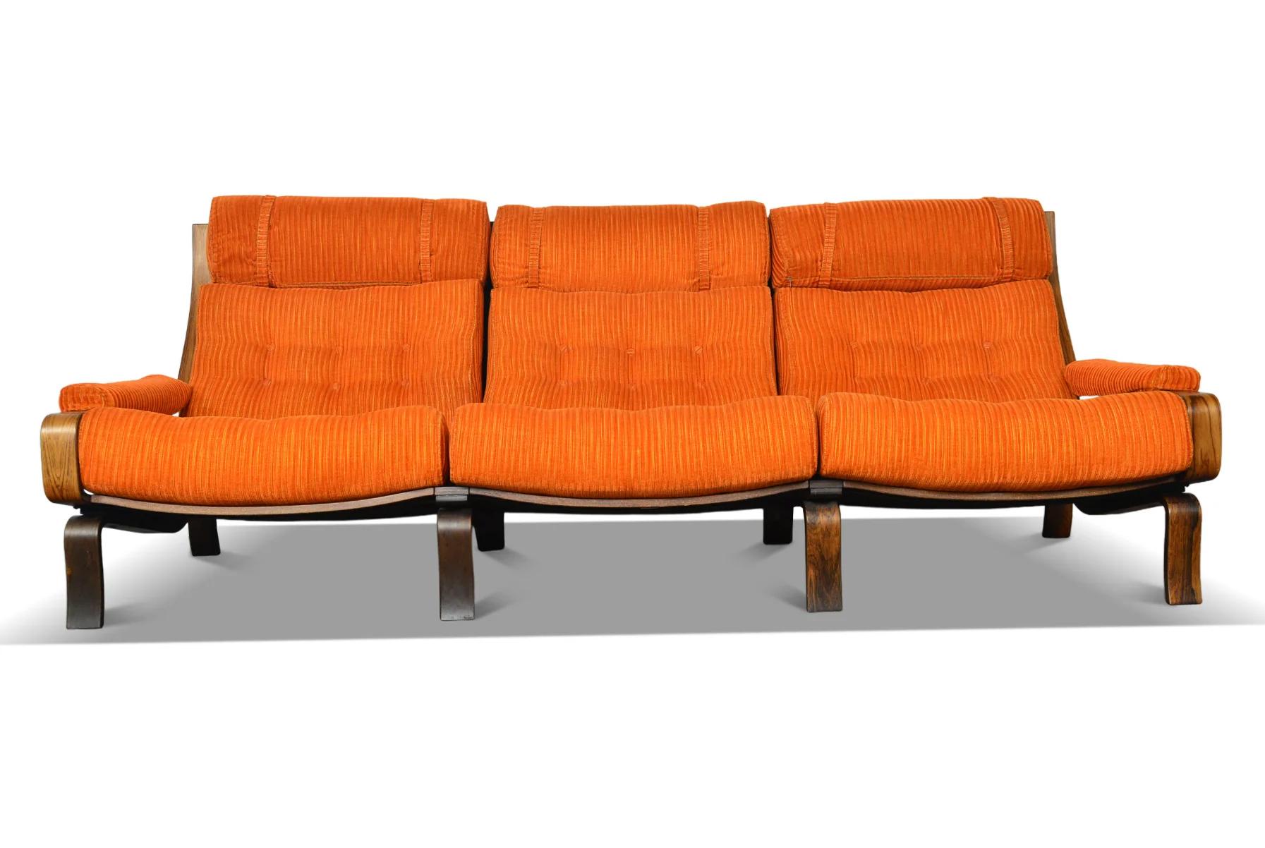 Mid-Century Modern Swedish Modern Bent Rosewood Sofa by Lindlofs Mobler