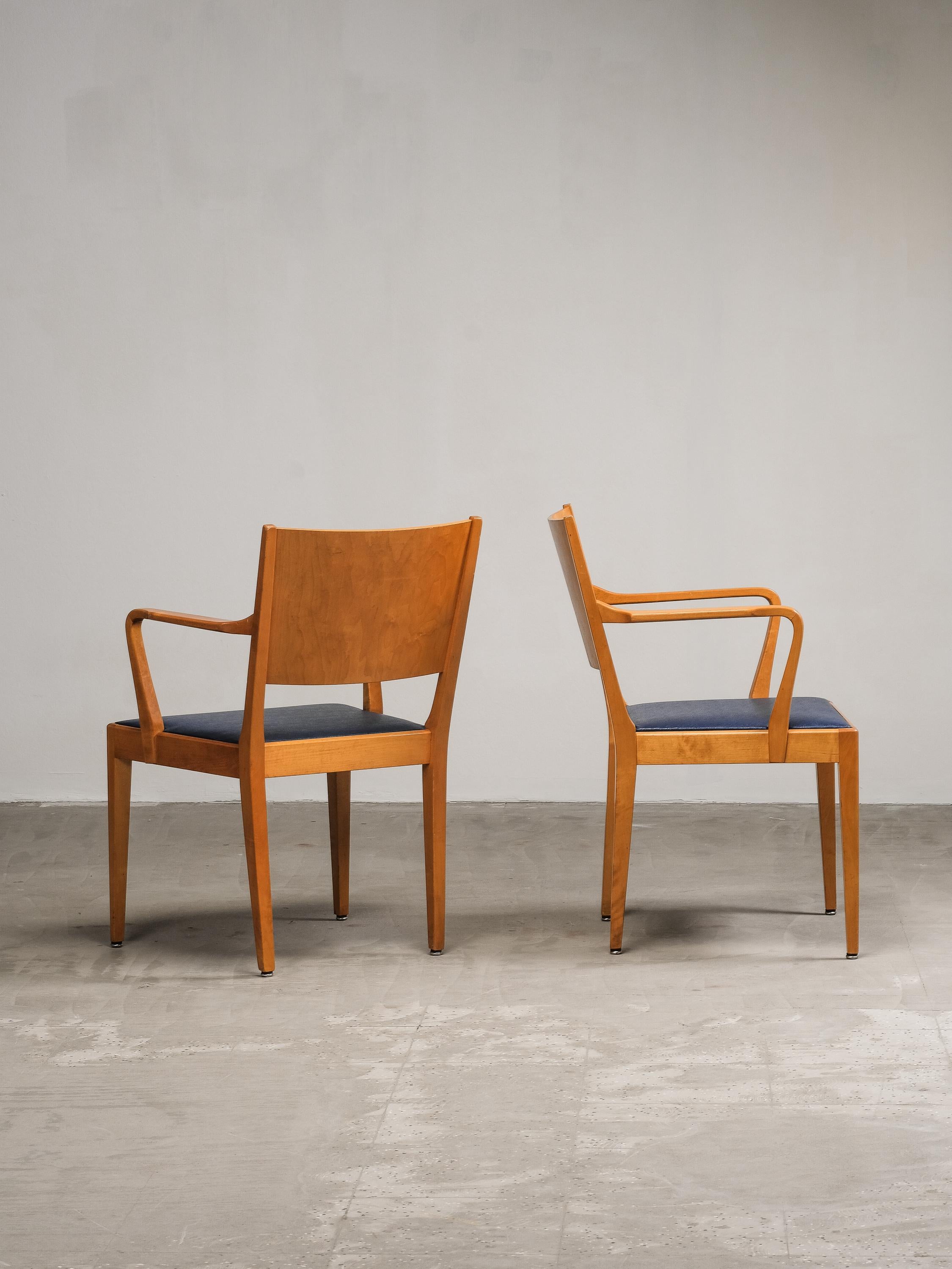 Swedish Modern Birch Armchairs with Blue Faux Leather Upholstery, 1940s im Angebot 6