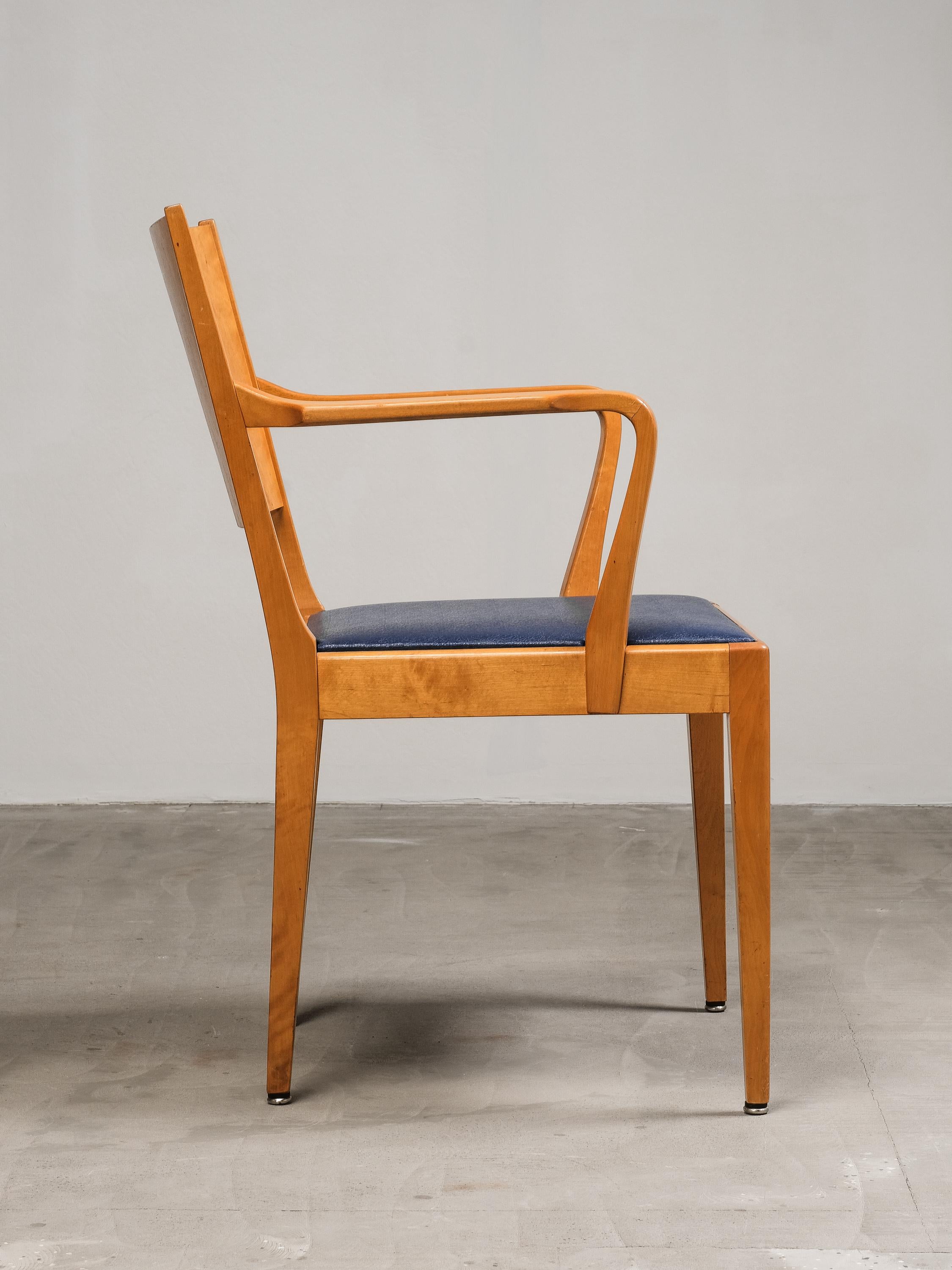 Swedish Modern Birch Armchairs with Blue Faux Leather Upholstery, 1940s im Angebot 7