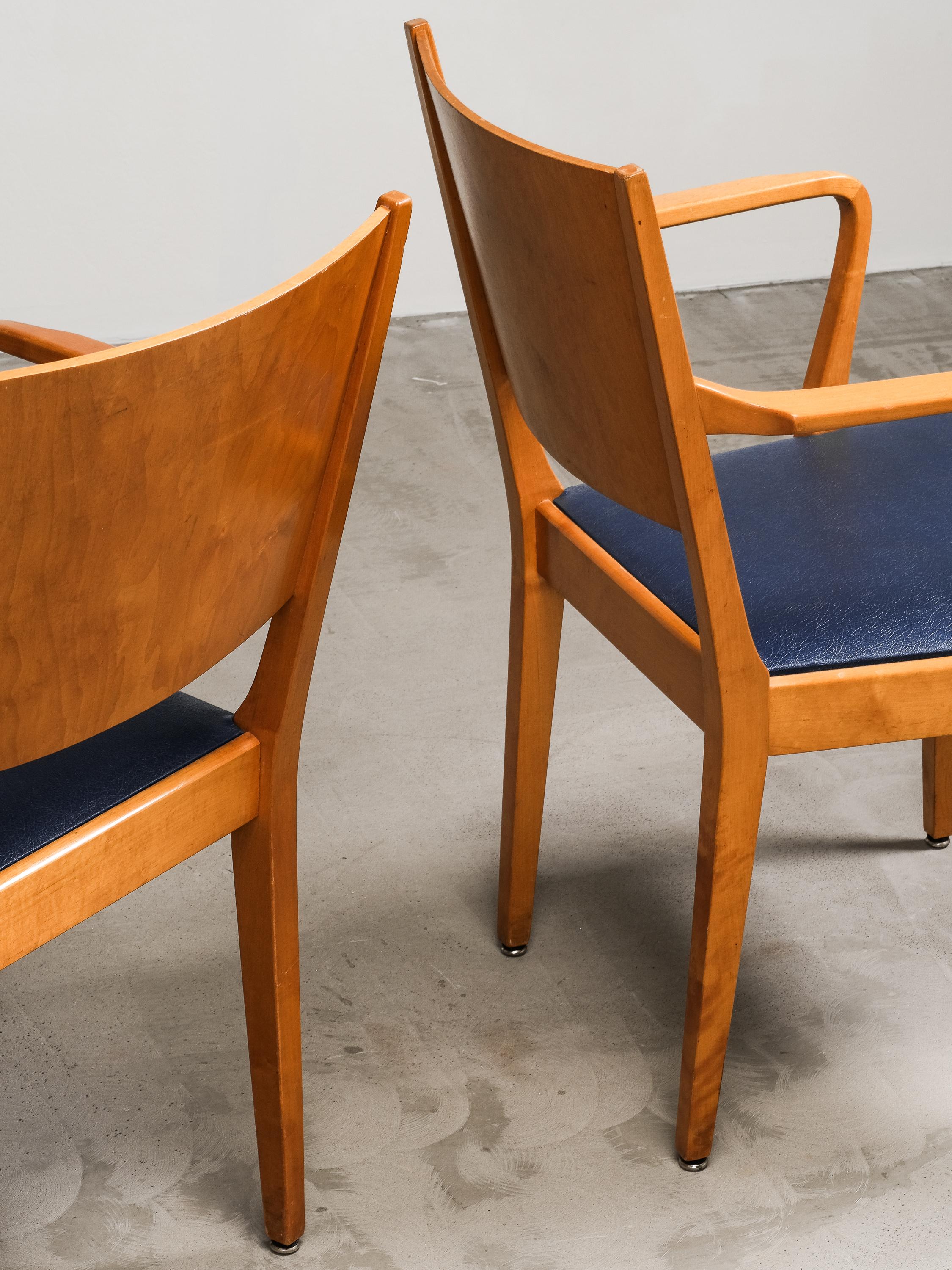 Swedish Modern Birch Armchairs with Blue Faux Leather Upholstery, 1940s im Angebot 9