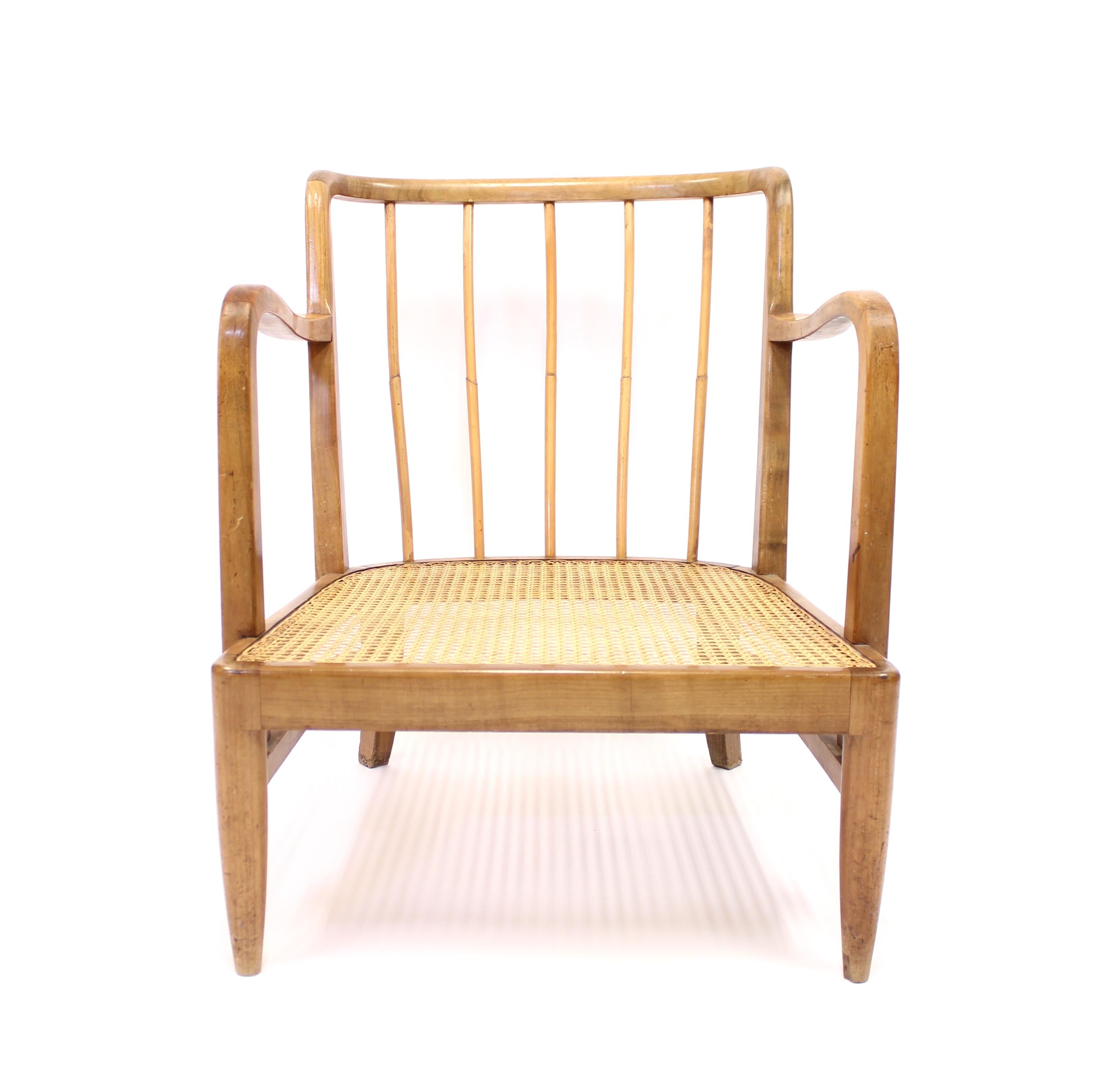 Swedish Modern Birch, Bambu & Rattan Longe Chair, Attr. to Otto Schulz, ca 1940 For Sale 3