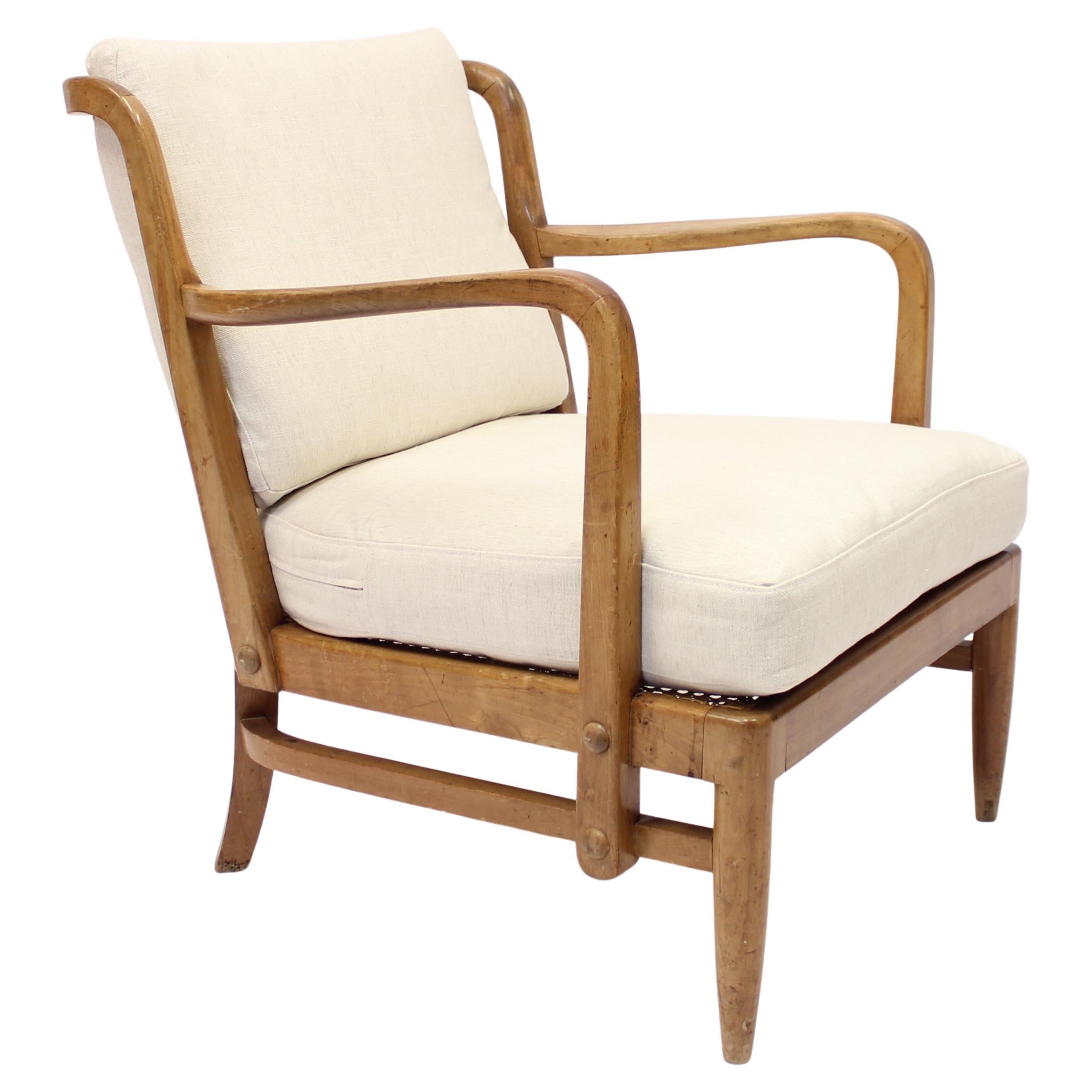 Schwedischer moderner Longe-Stuhl aus Birke, Bambus und Rattan, Otto Schulz zugeschrieben, ca. 1940