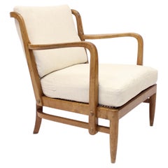 Schwedischer moderner Longe-Stuhl aus Birke, Bambus und Rattan, Otto Schulz zugeschrieben, ca. 1940