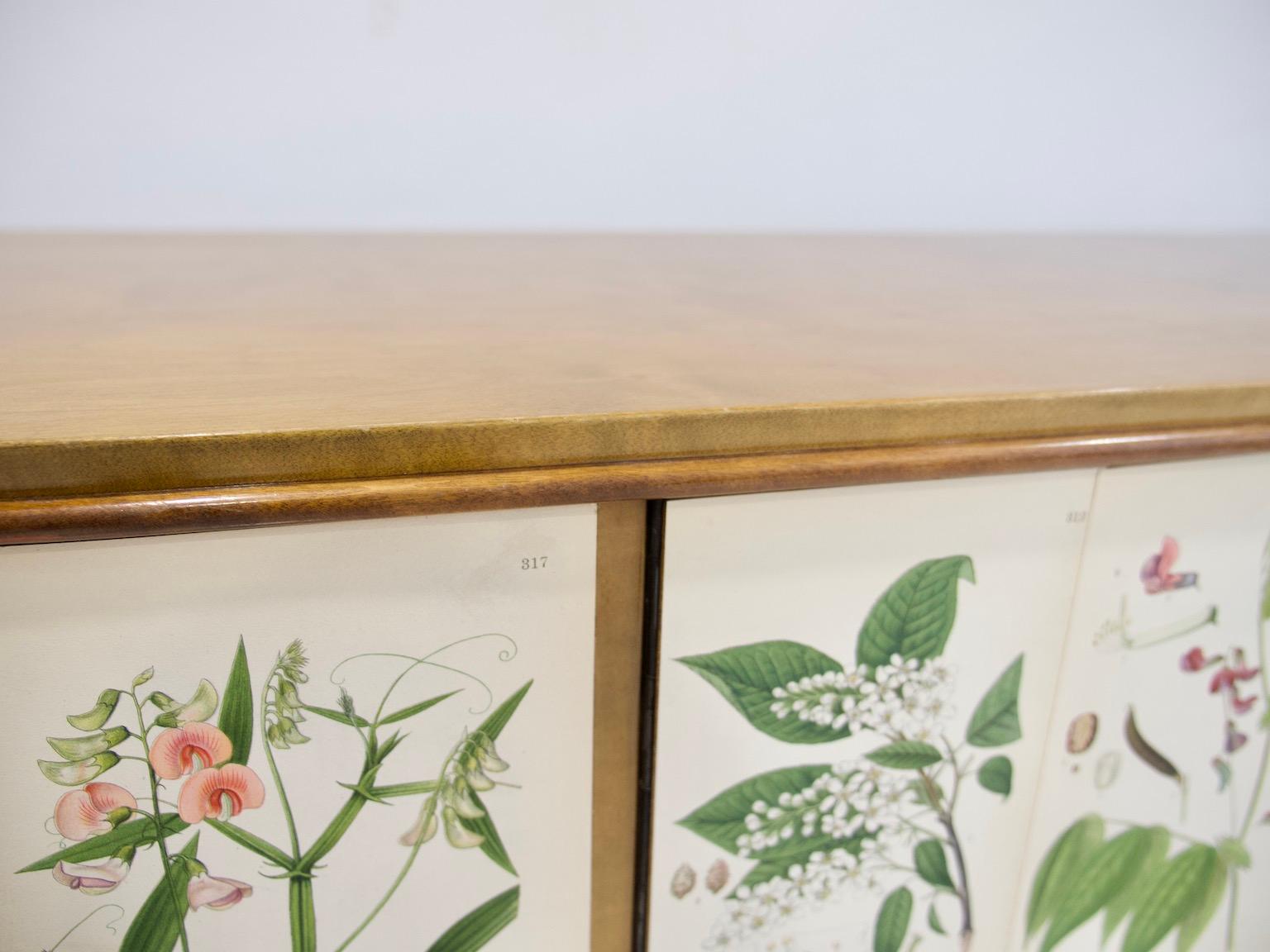 20th Century Swedish Modern Birch Sideboard with Nordens Flora Decorations