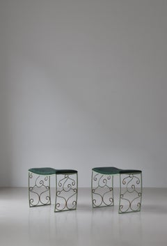 Sgabelli moderni svedesi "Bjerkås" in ferro e crine di cavallo verde di Tor Wolfenstein, anni '30