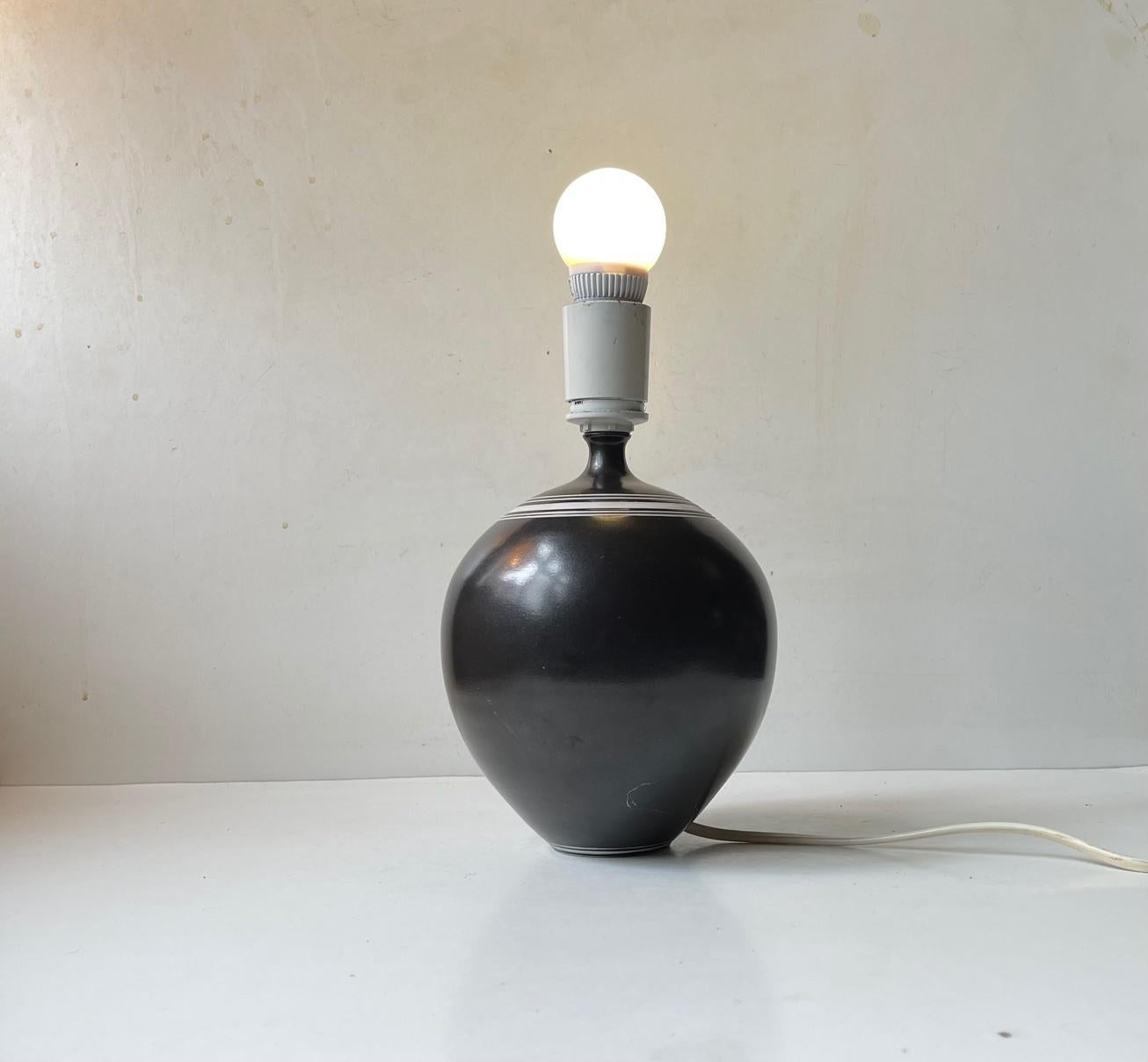 Scandinavian Modern Swedish Modern Black Ceramic Table Lamp with White Stripes For Sale