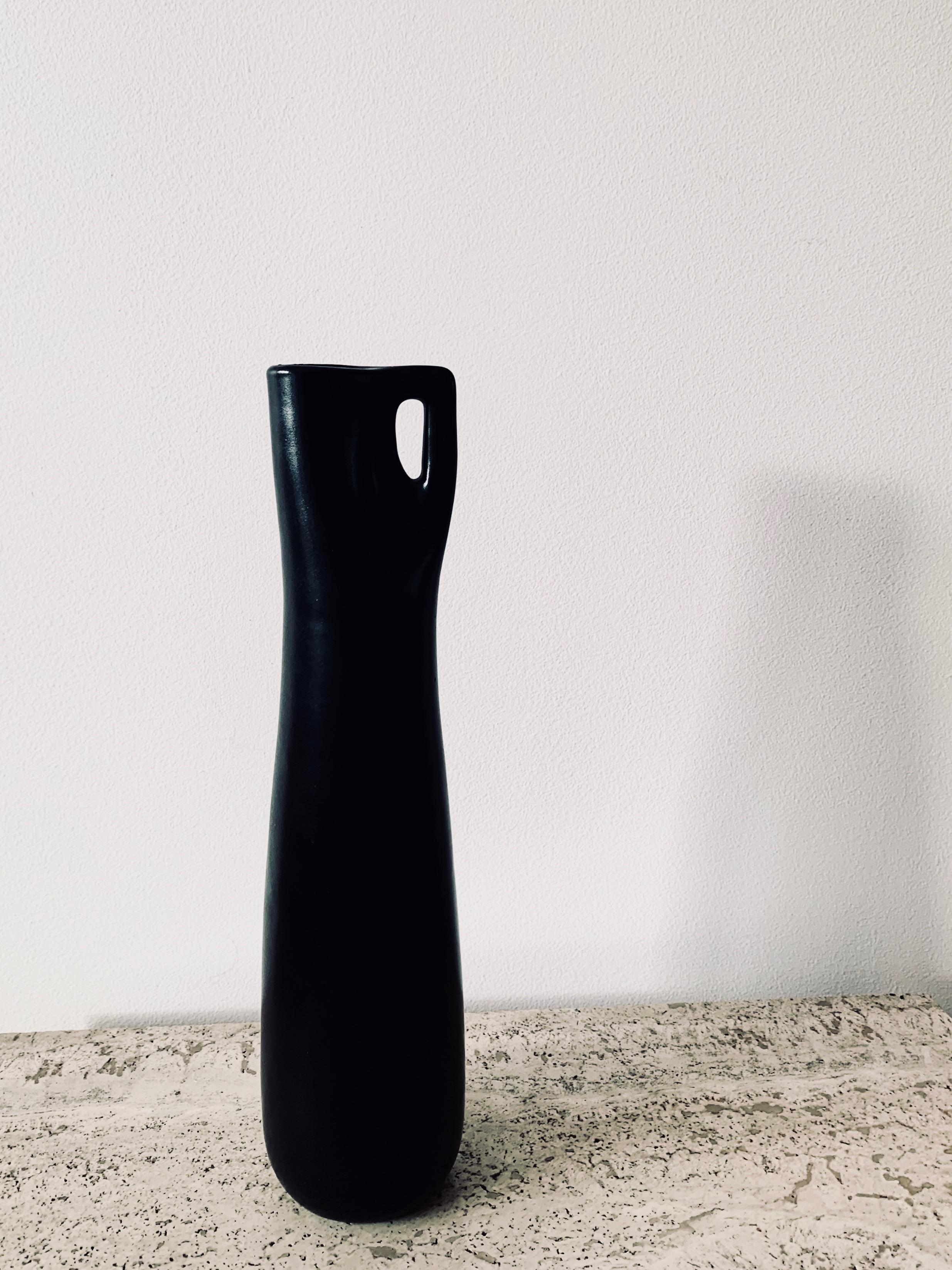 Scandinavian Modern Swedish Modern Black Earthenware Vase 