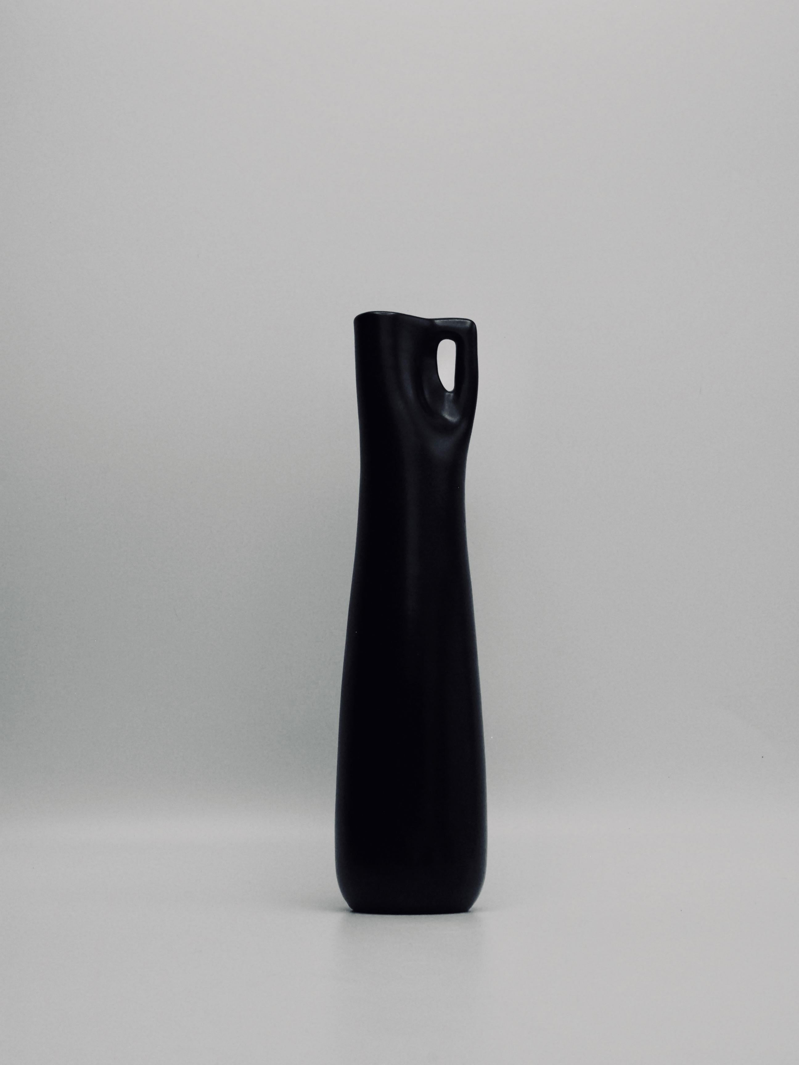 Mid-20th Century Swedish Modern Black Earthenware Vase 