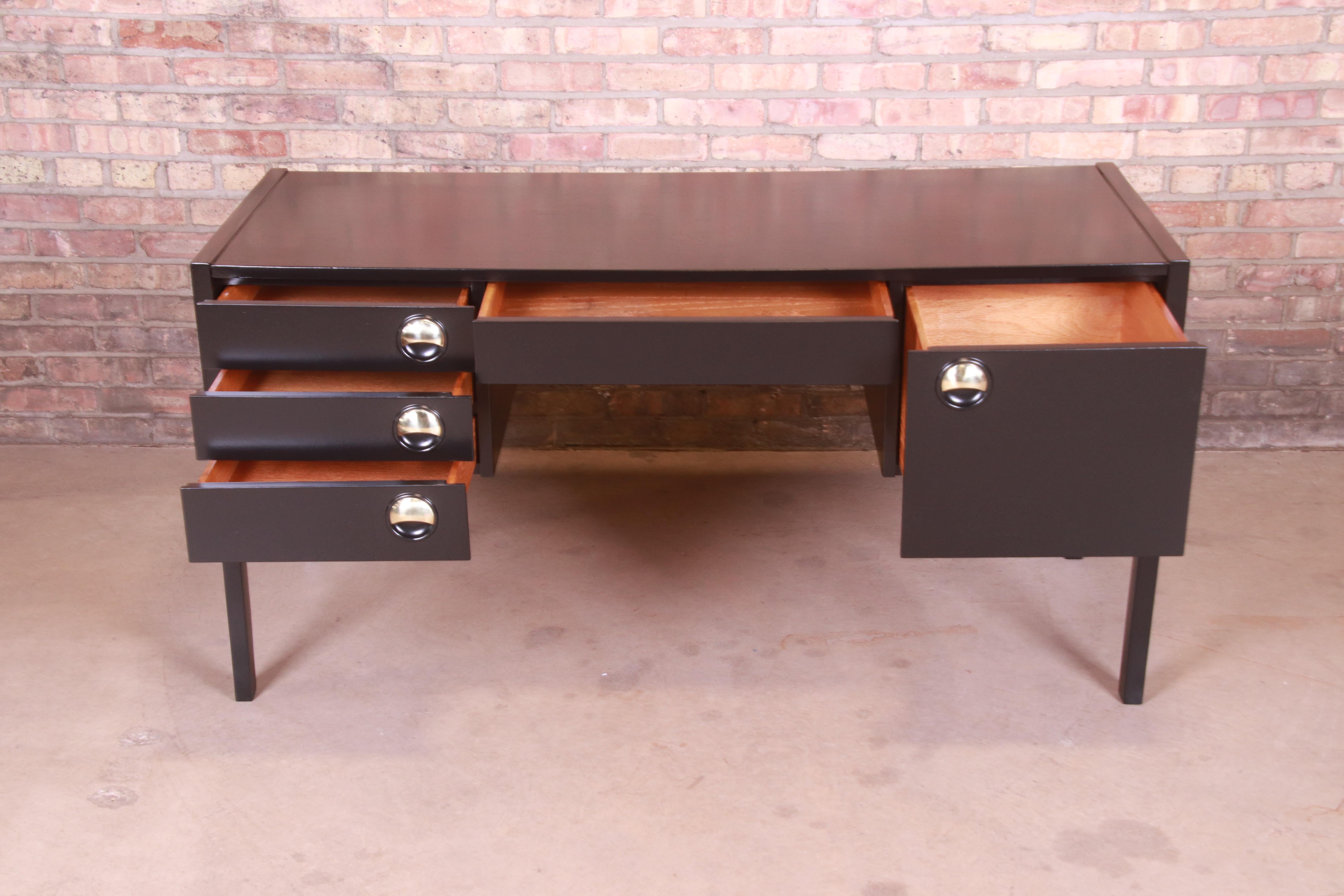 Swedish Modern Black Lacquered Desk, Newly Refinished 4
