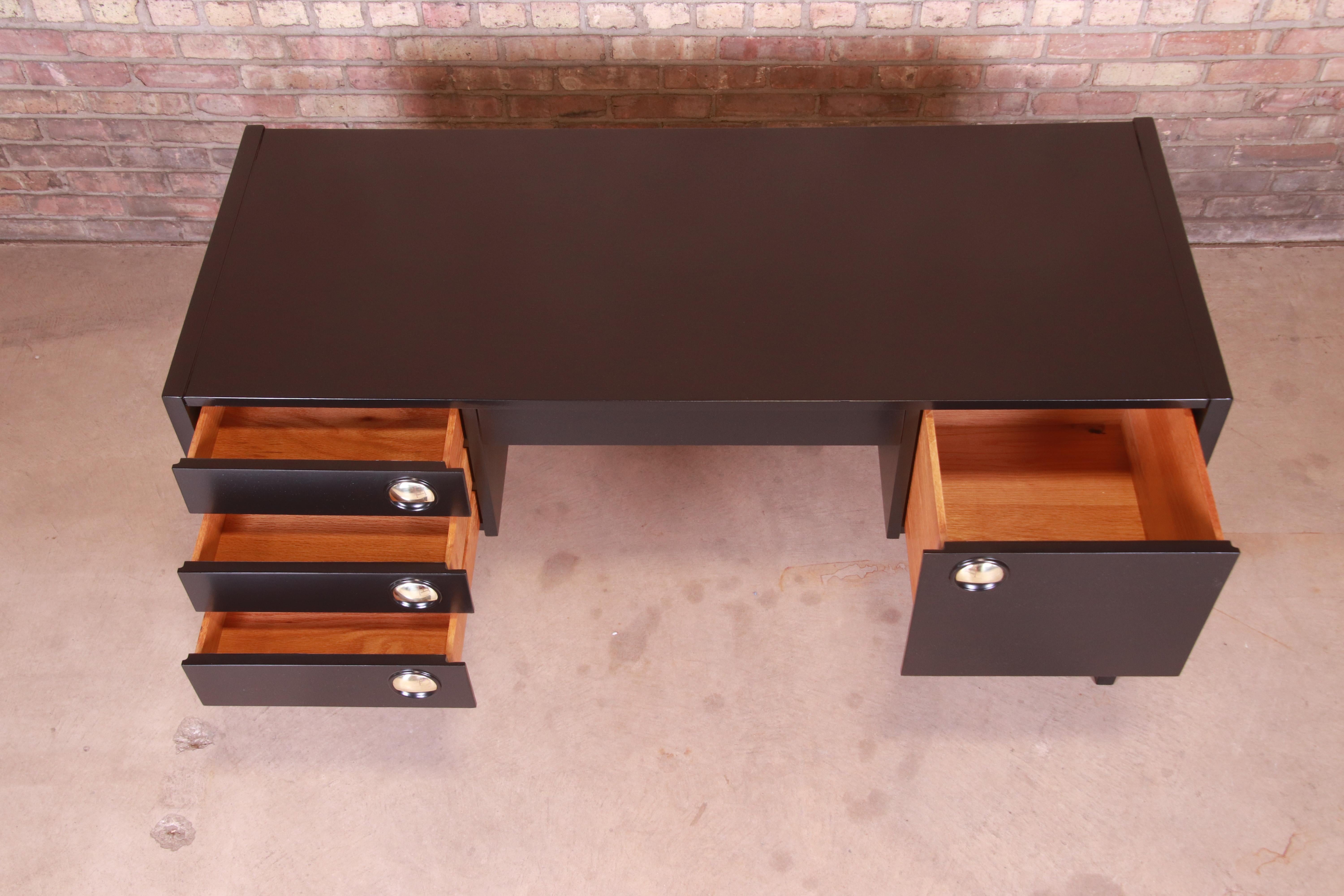 Swedish Modern Black Lacquered Desk, Newly Refinished 5