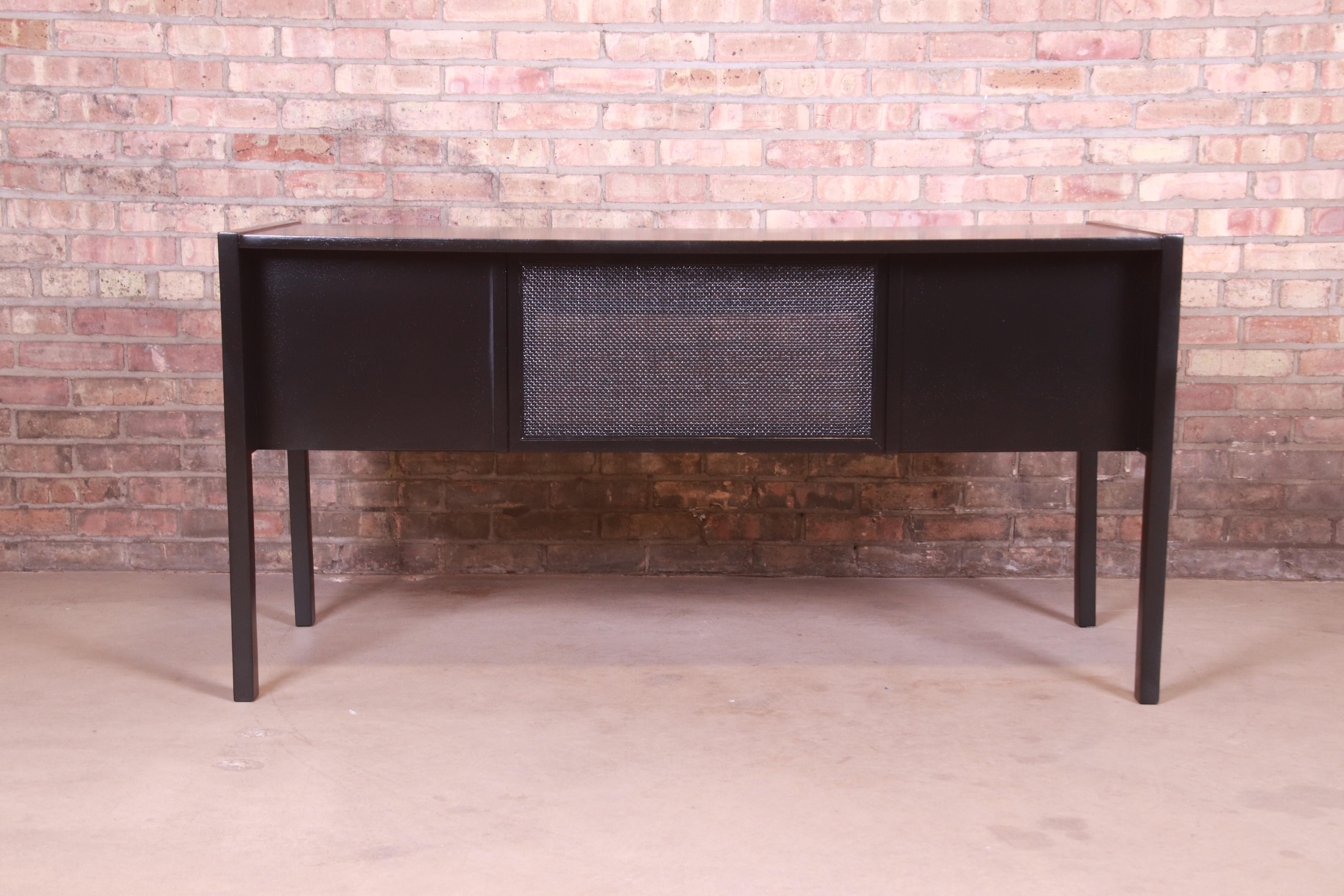 Swedish Modern Black Lacquered Desk, Newly Refinished 7