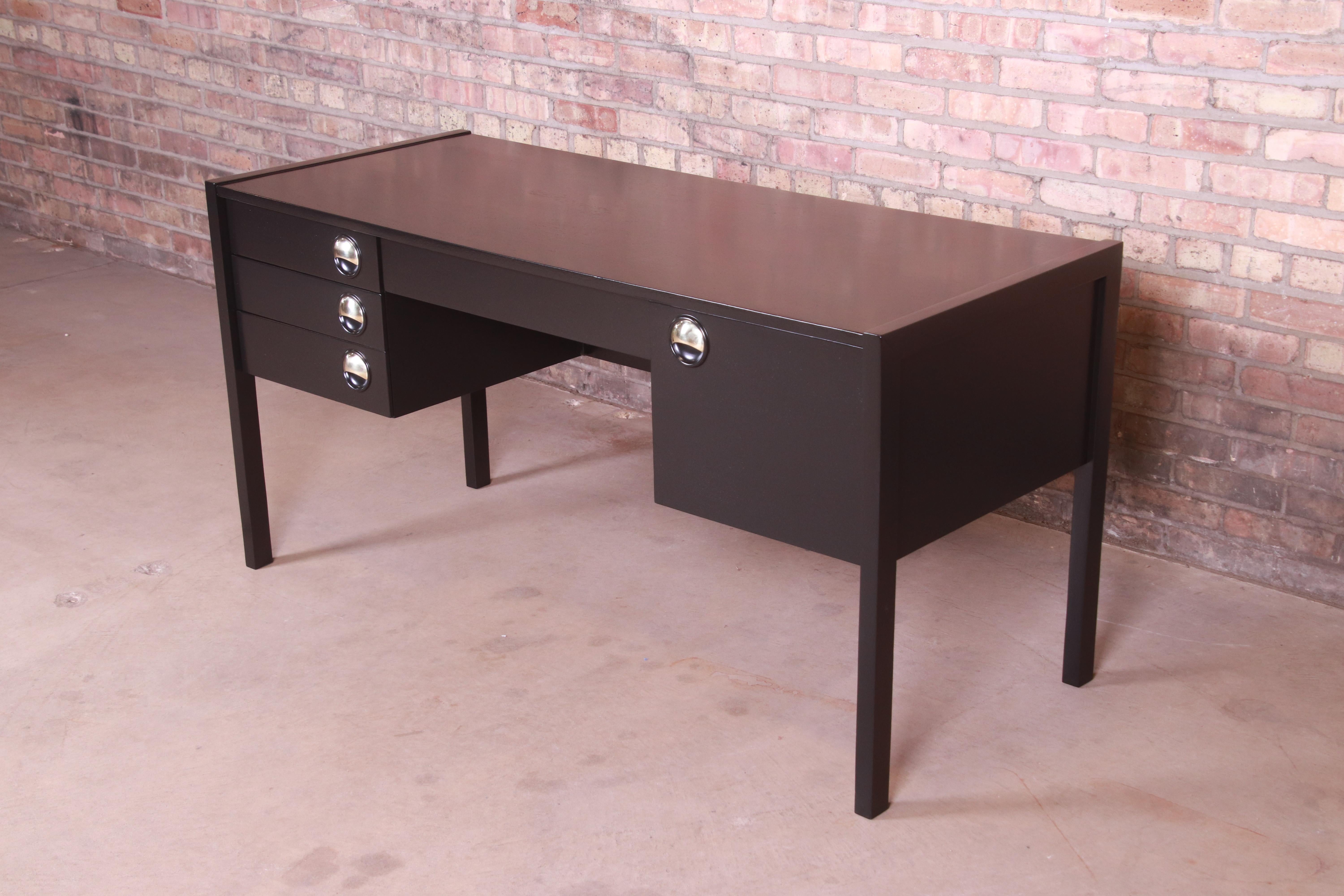 Swedish Modern Black Lacquered Desk, Newly Refinished In Good Condition In South Bend, IN