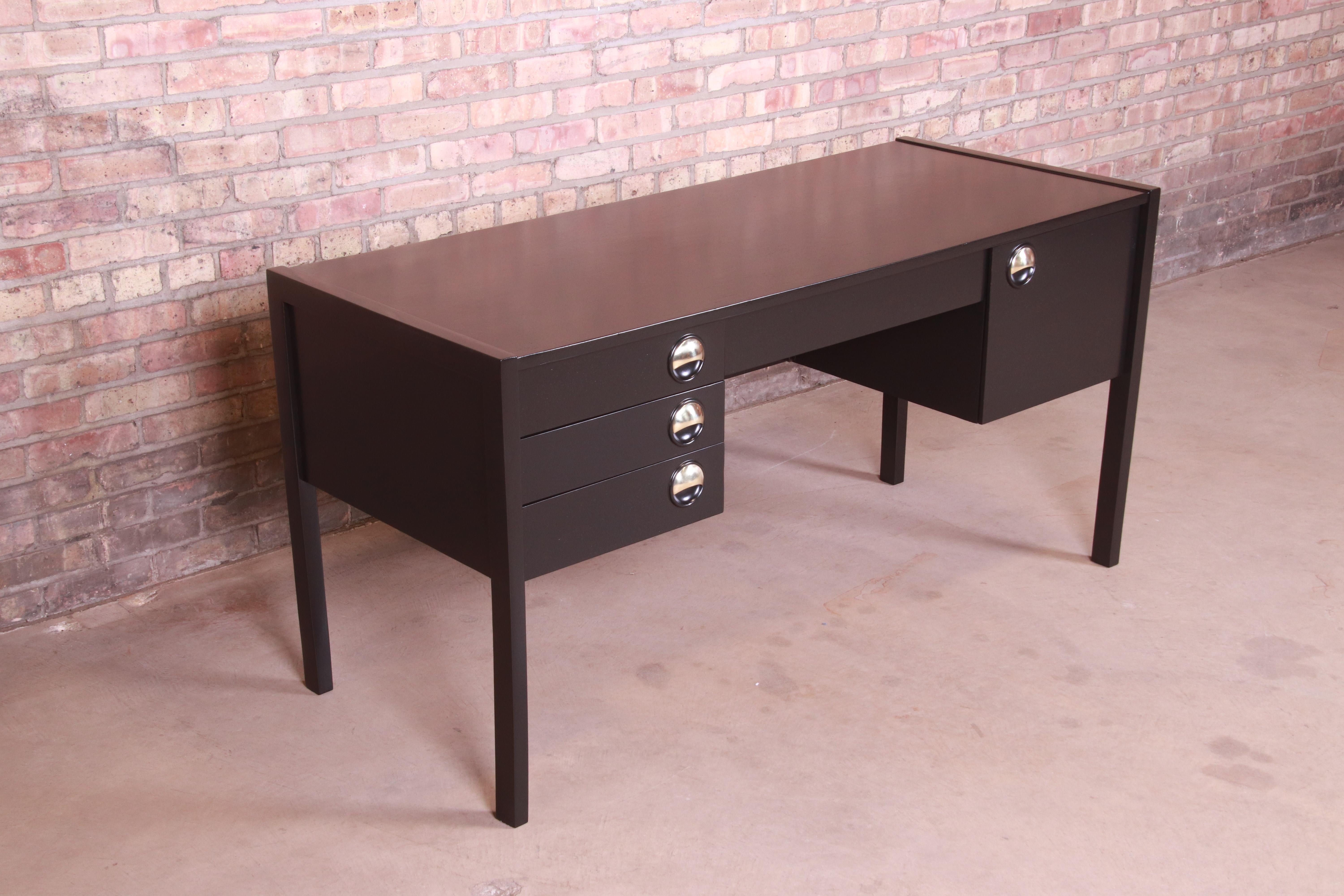 20th Century Swedish Modern Black Lacquered Desk, Newly Refinished