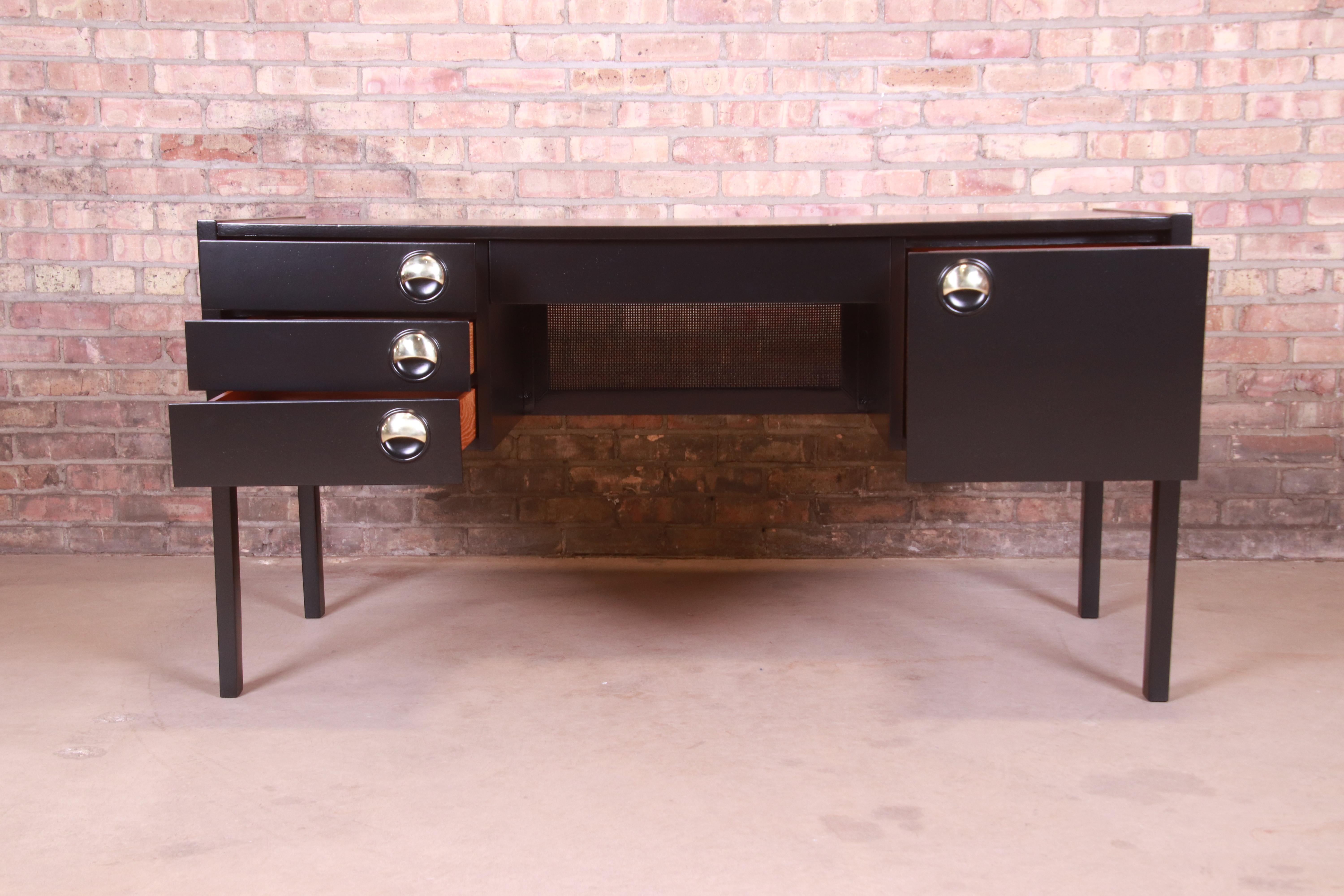 Swedish Modern Black Lacquered Desk, Newly Refinished 1