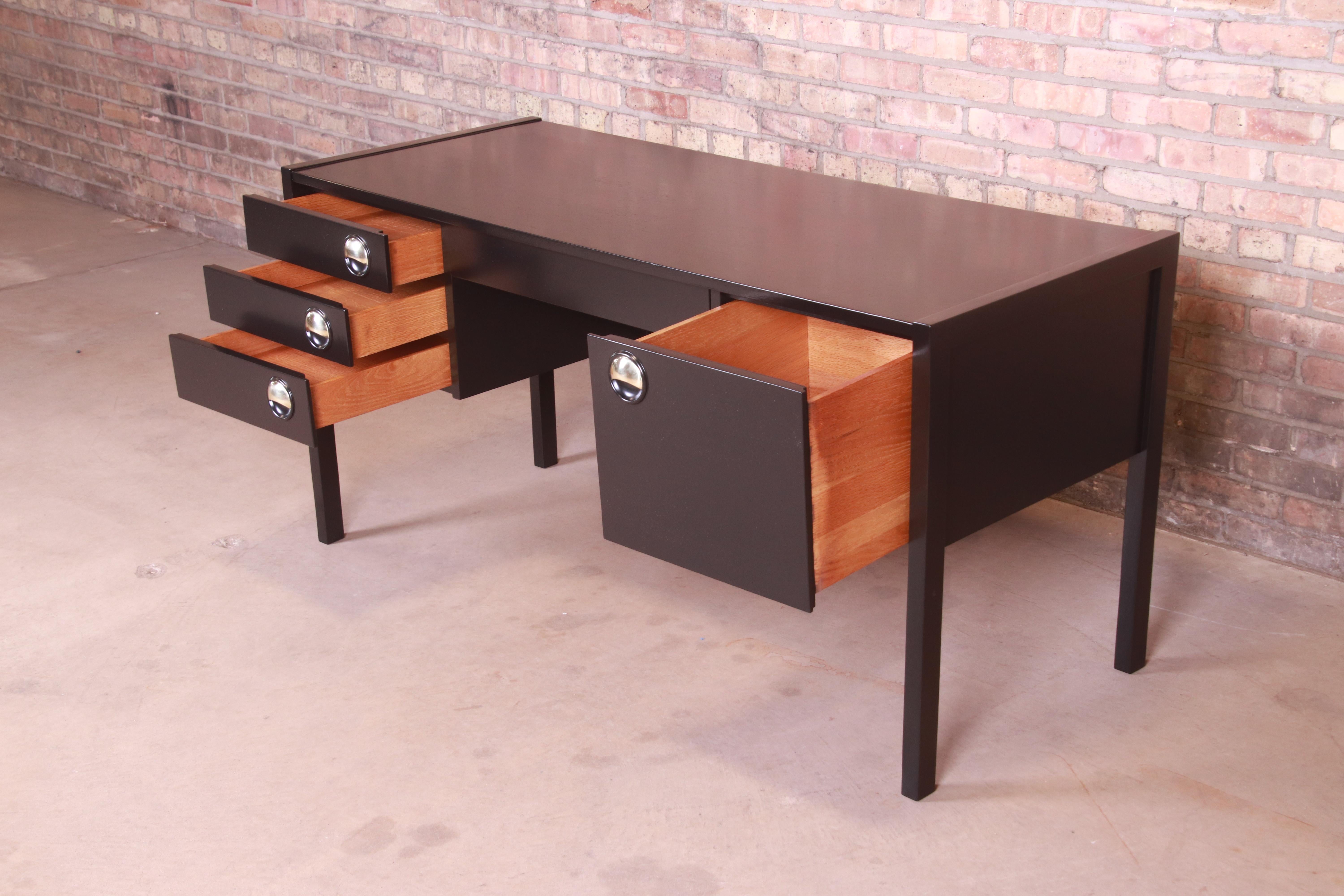 Swedish Modern Black Lacquered Desk, Newly Refinished 2