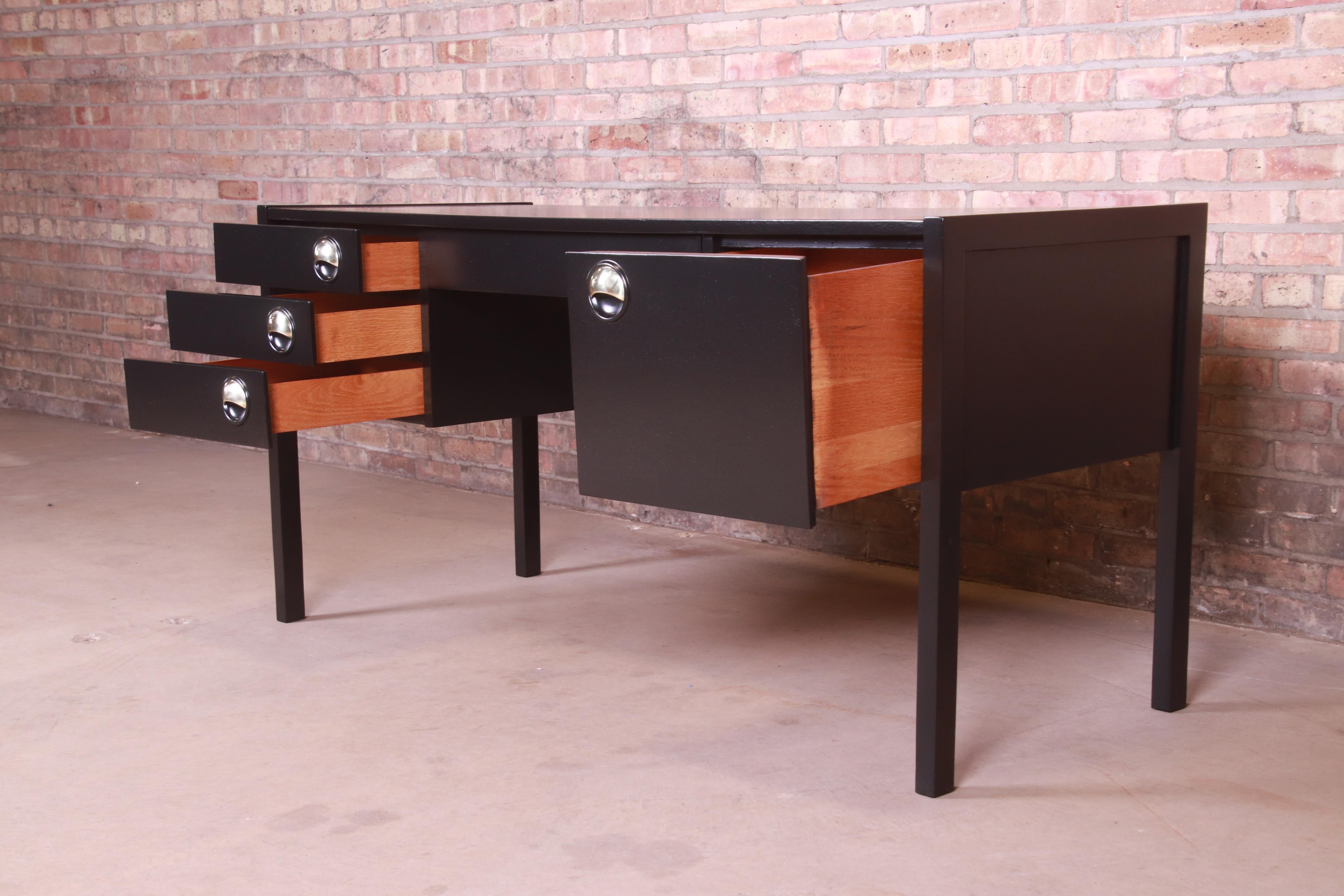 Swedish Modern Black Lacquered Desk, Newly Refinished 3
