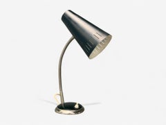 Swedish Modern, Black Lacquered Metal, Adjustable Desk Lamp, Sweden, 1950s