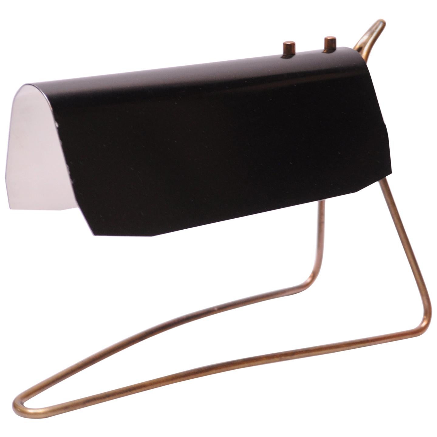 Swedish Modern Black Metal and Brass Table Lamp  For Sale