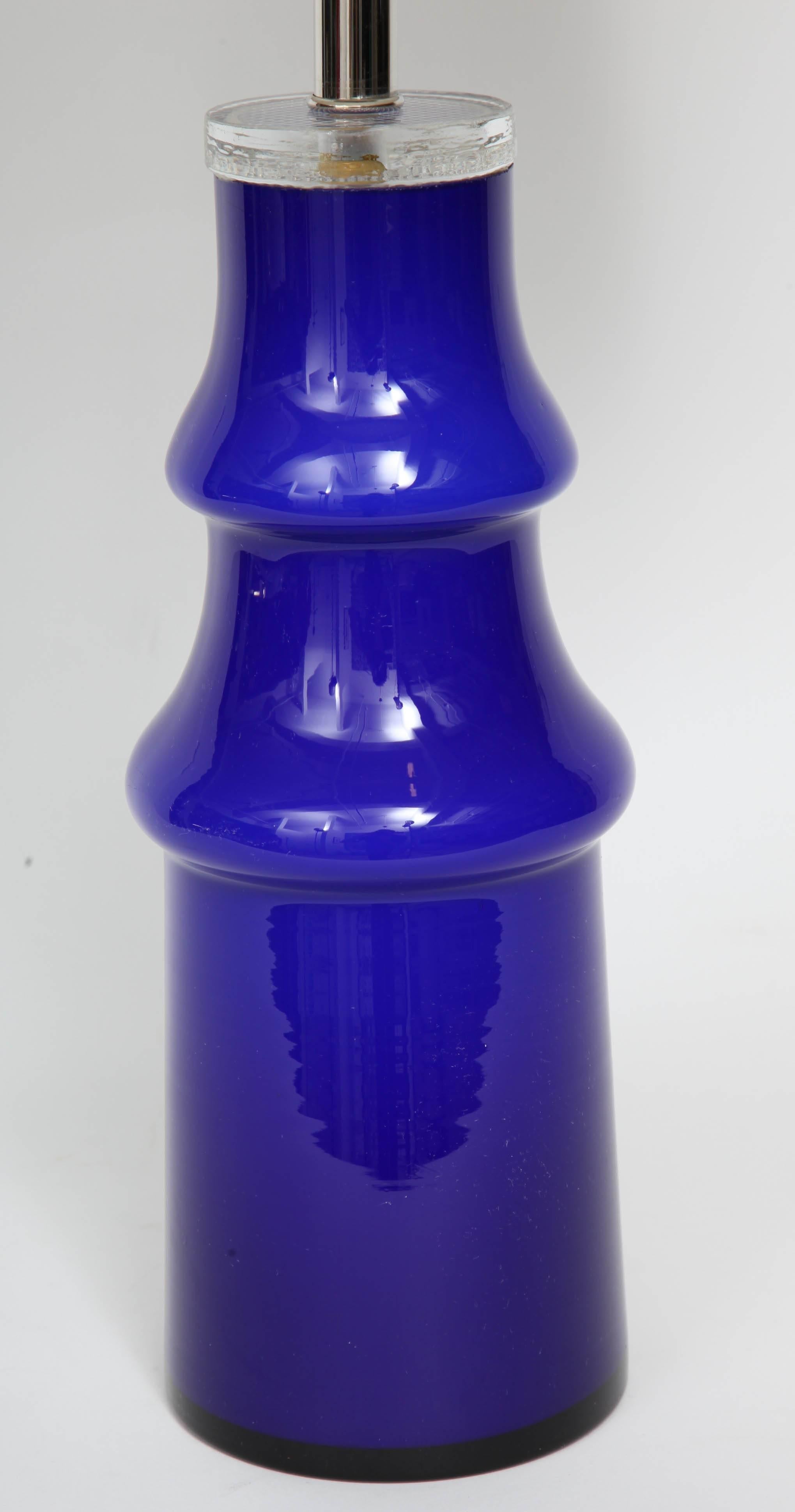 Scandinavian Modern Swedish Modern Blue Art Glass Lamp by Johansfors For Sale
