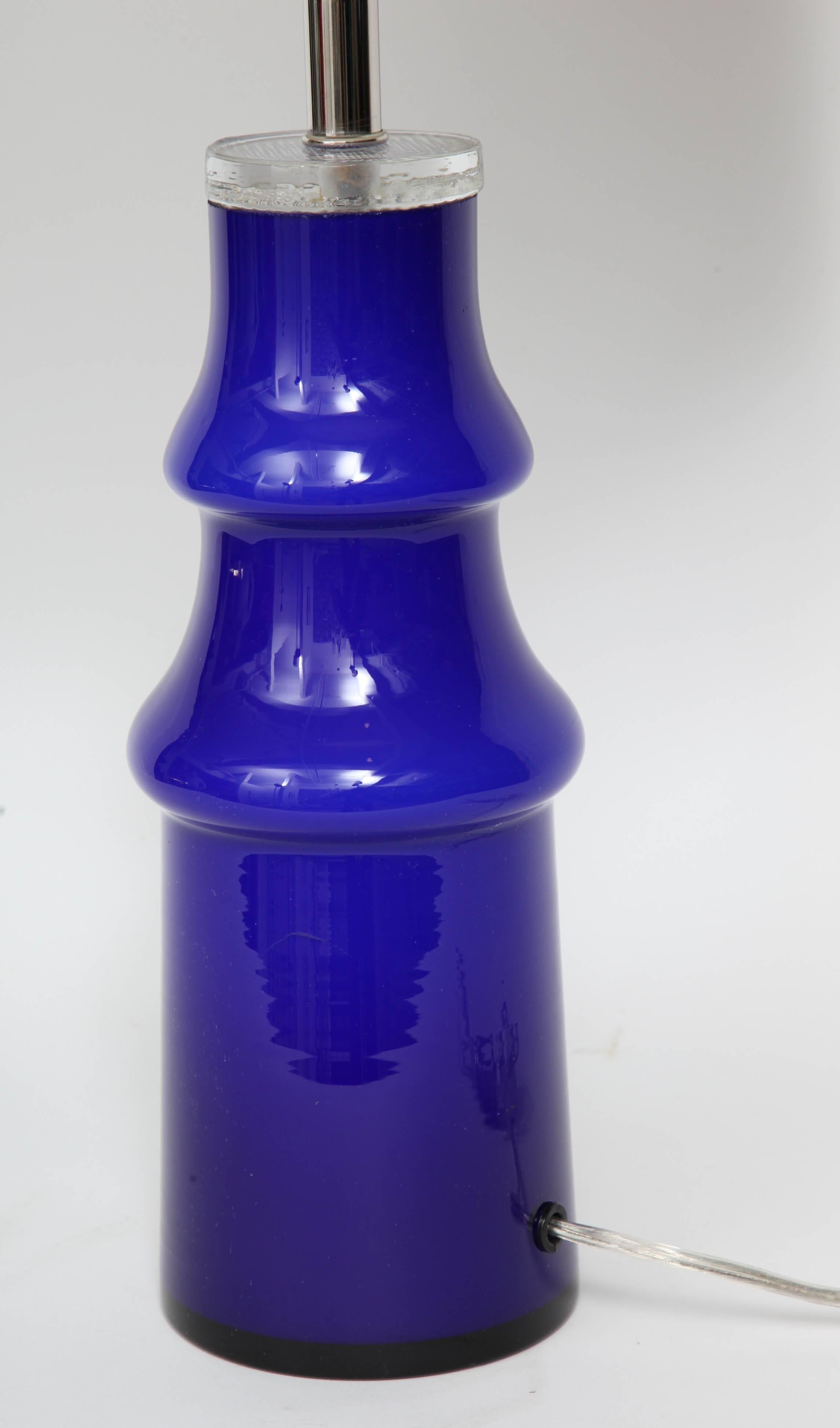 20th Century Swedish Modern Blue Art Glass Lamp by Johansfors For Sale