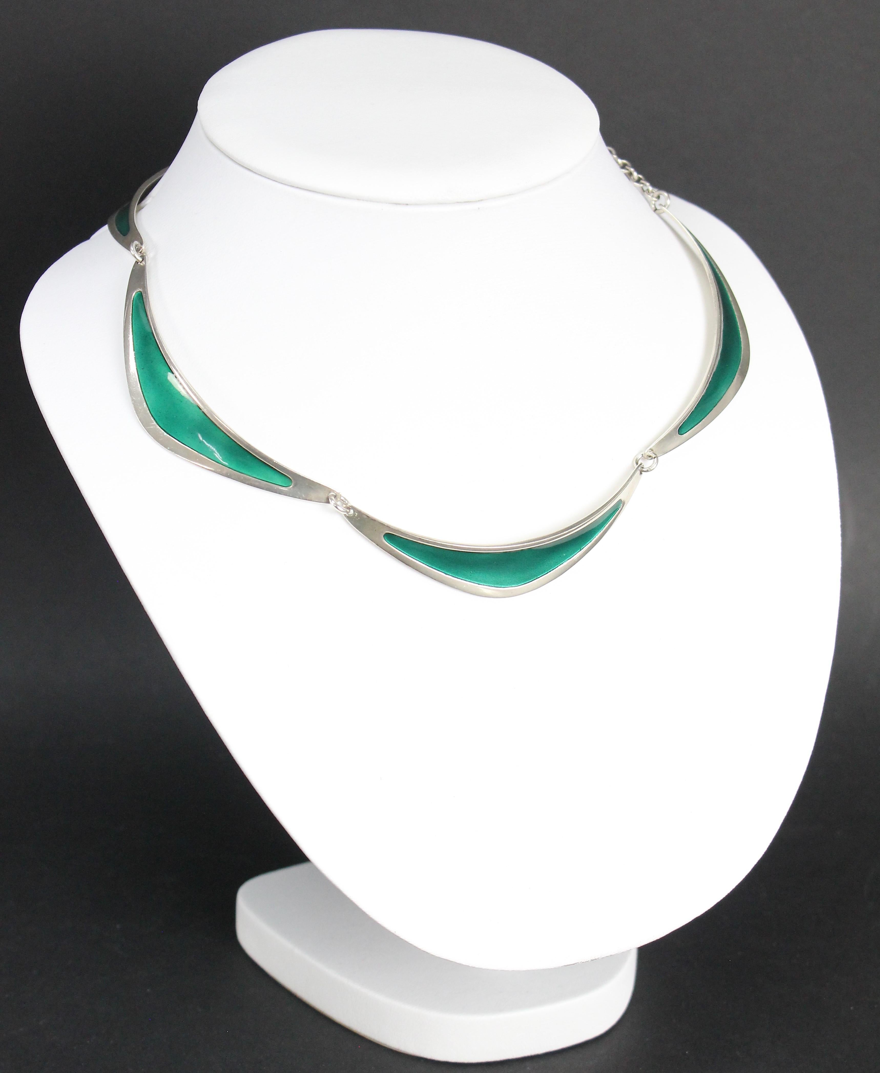 Modernist Swedish Modern Borgila Necklace, Sterling Silver and Enamel For Sale