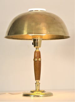 Swedish Modern Brass and Beech Table Lamp by Hans Bergström, 1940s.