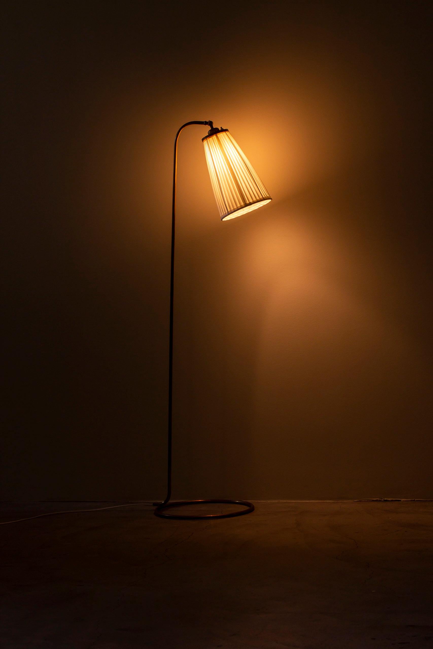 Swedish modern brass and fabric floor lamp from the 1940s 3