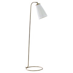 Vintage Swedish modern brass and fabric floor lamp from the 1940s