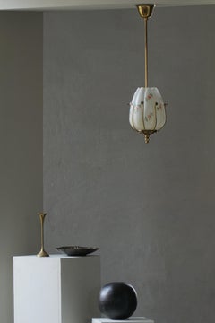 Swedish Modern Brass and Glass Ceiling Lamp with Floral Motifs, Sweden, 1950s