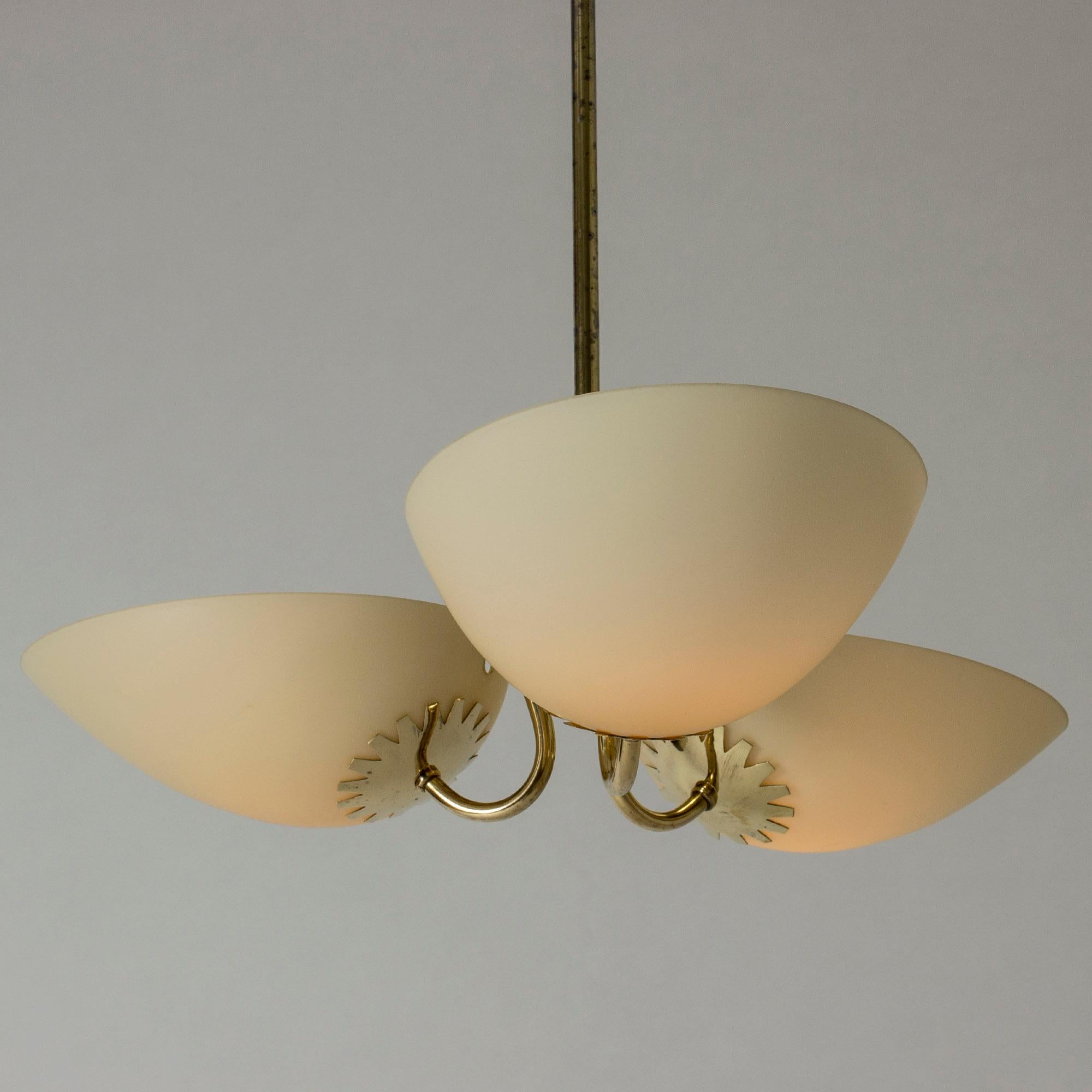 Scandinavian Modern Swedish Modern Brass and Glass Chandelier from Böhlmarks, Sweden, 1940s