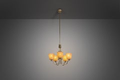 Schwedischer moderner Kronleuchter aus Messing und Glas, Schweden 1940er Jahre