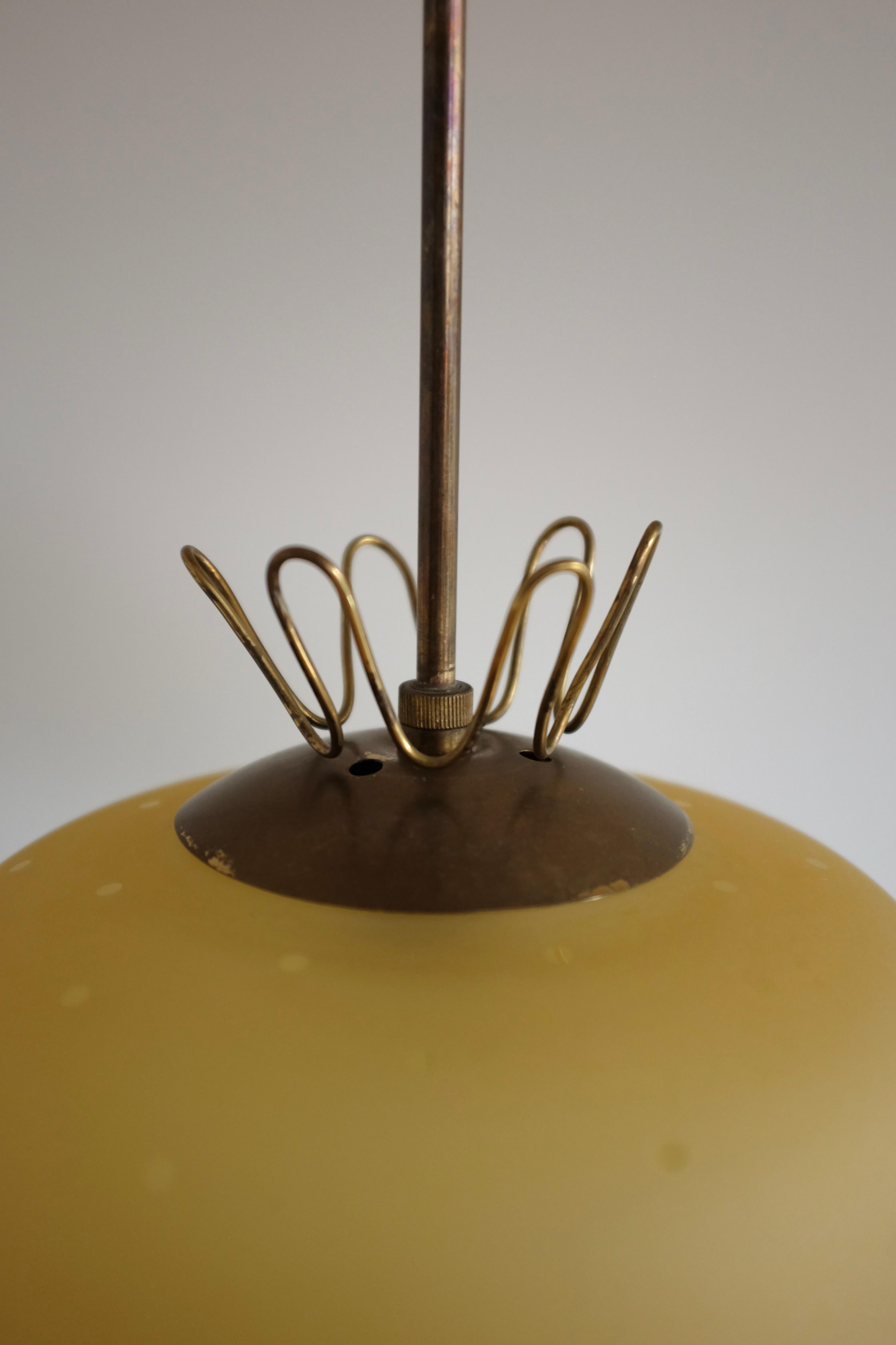 Swedish Modern Brass and Glass Pendant In Good Condition For Sale In New York, NY