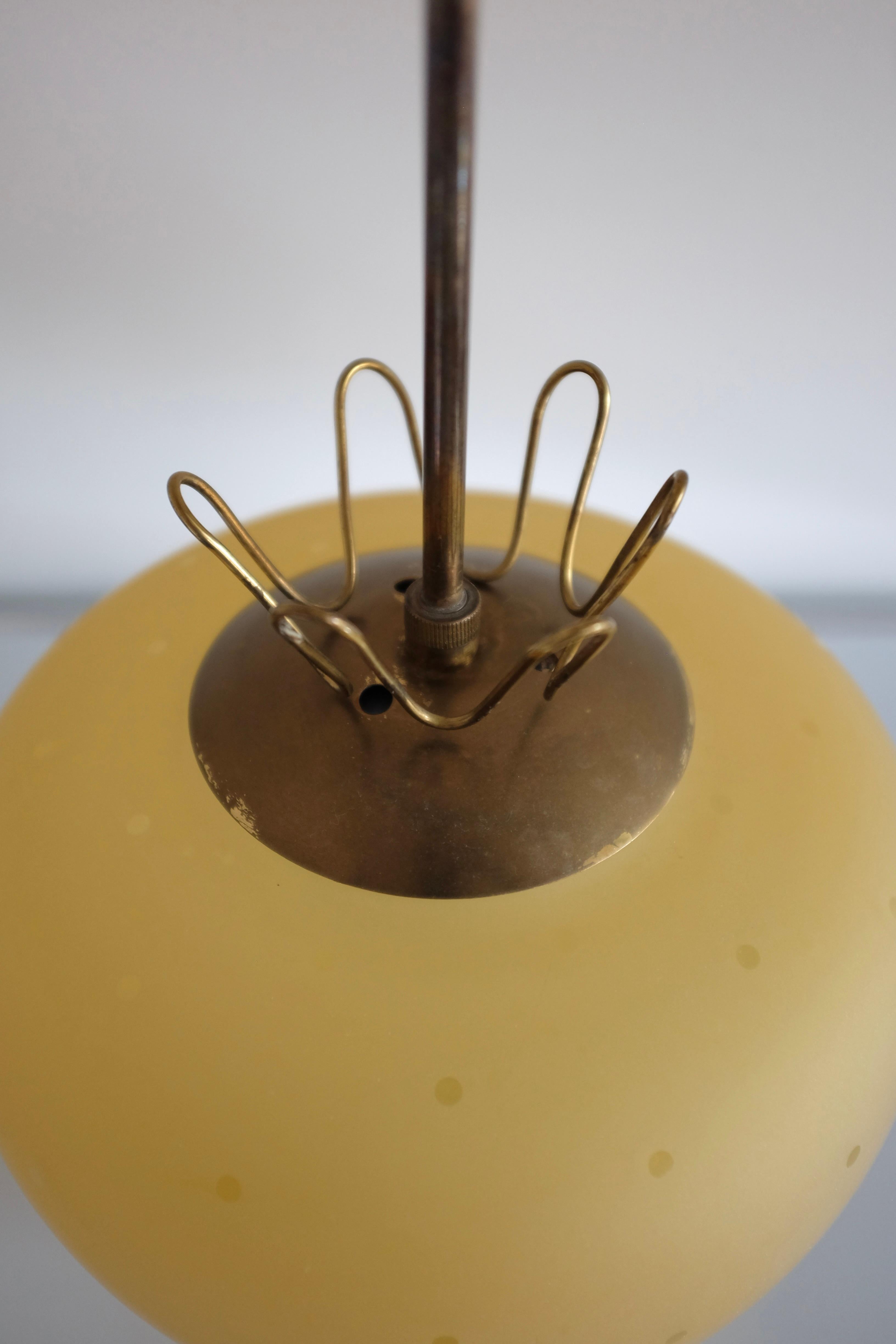Mid-20th Century Swedish Modern Brass and Glass Pendant For Sale