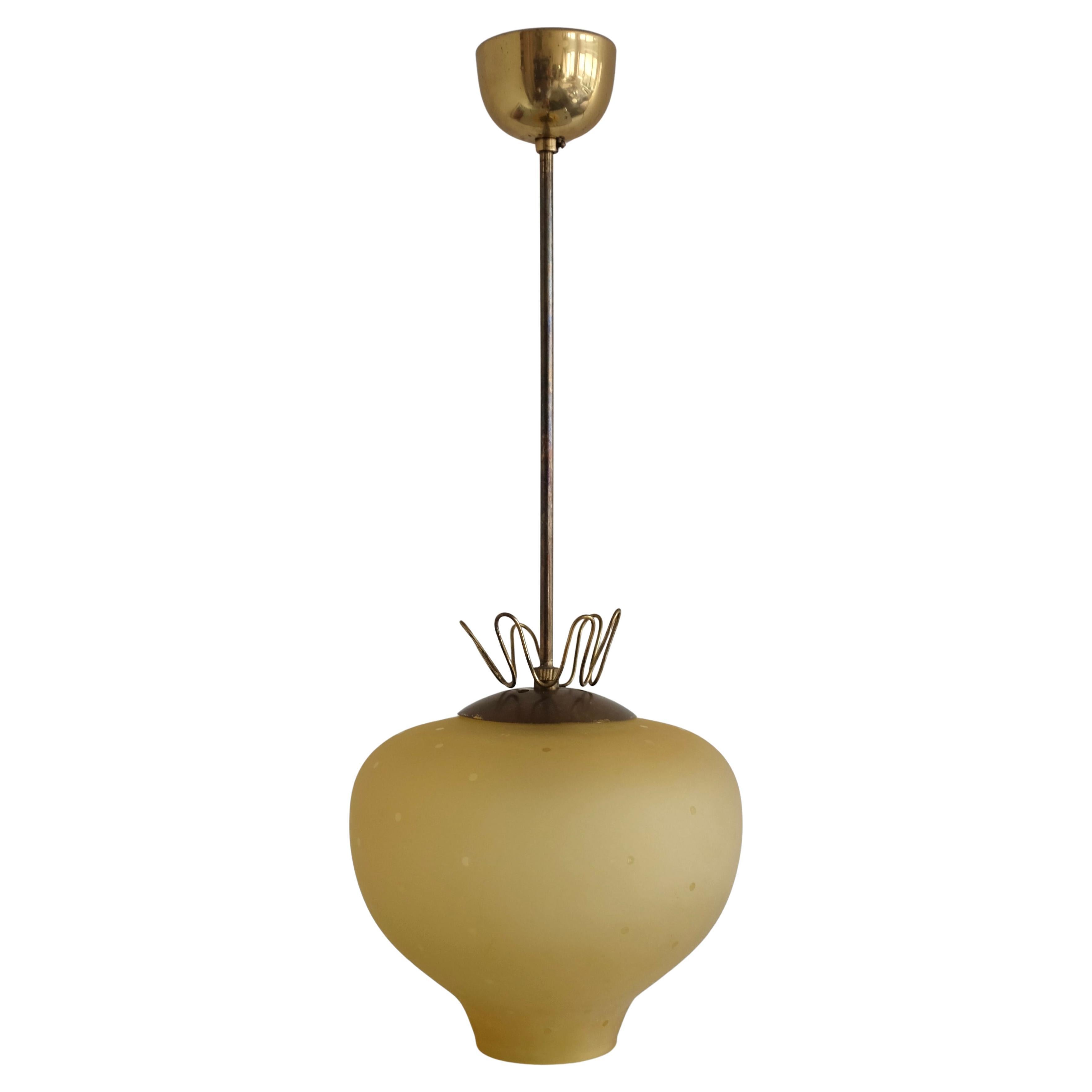 Swedish Modern Brass and Glass Pendant For Sale