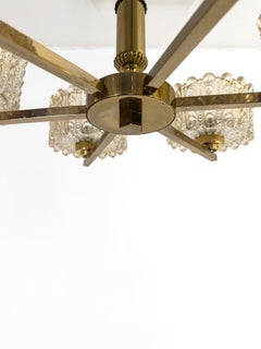 Lampadario moderno svedese a sei luci in ottone e vetro, Svezia, anni ’60