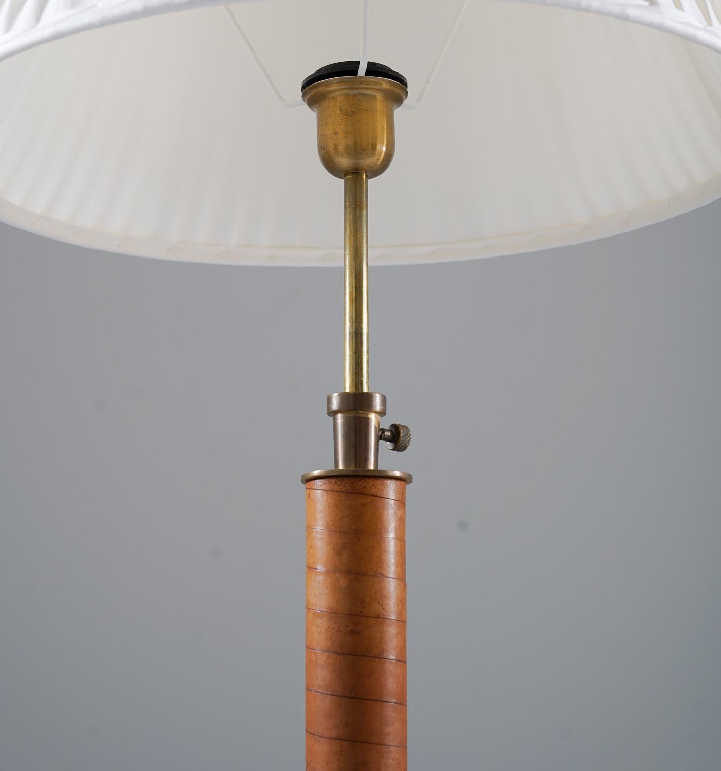 Swedish Modern Brass and Leather Floor Lamp In Good Condition In Karlstad, SE