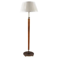 Vintage Swedish Modern Brass and Leather Floor Lamp