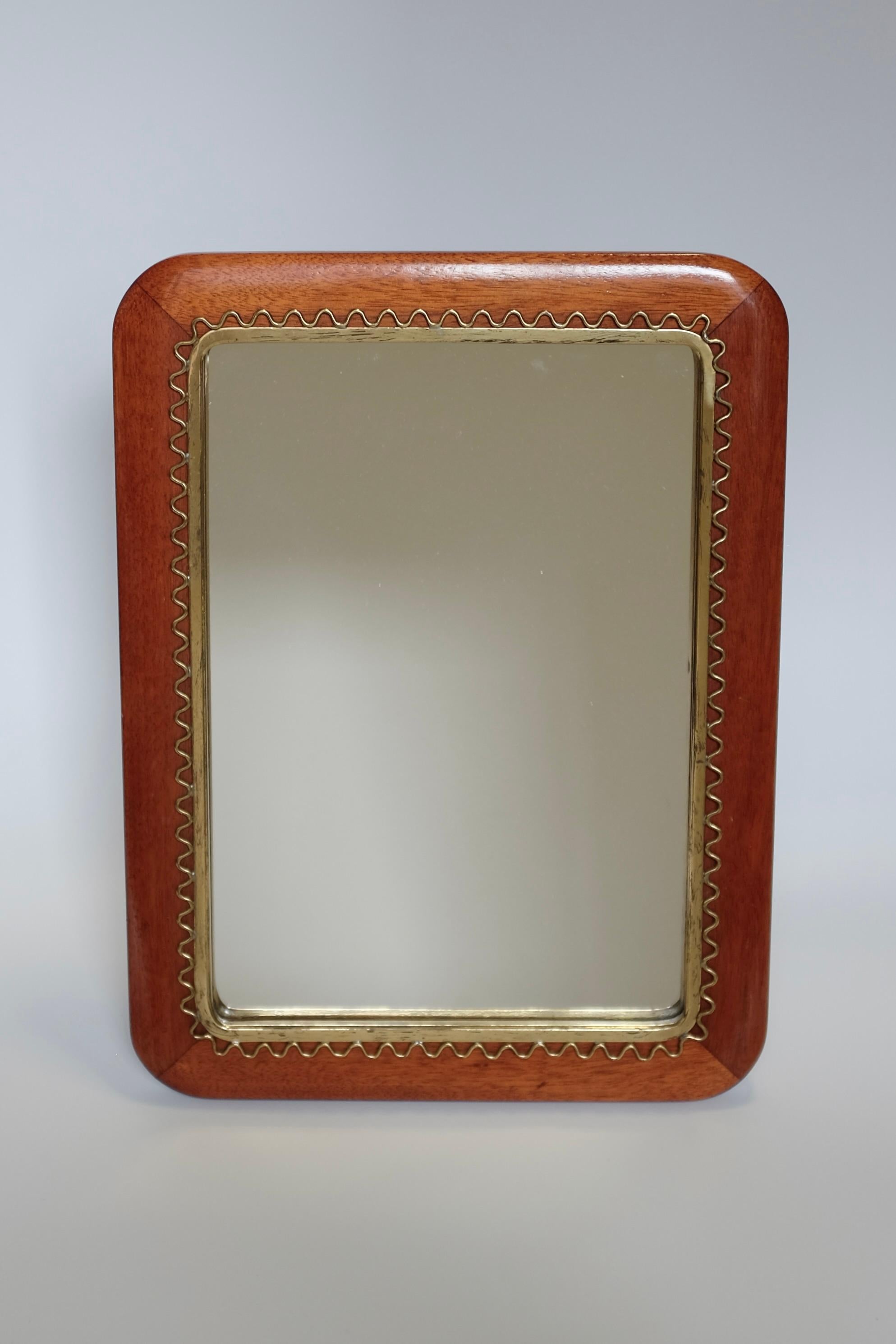 Swedish Modern Brass and Mahogany Mirror In Good Condition For Sale In Brooklyn, NY